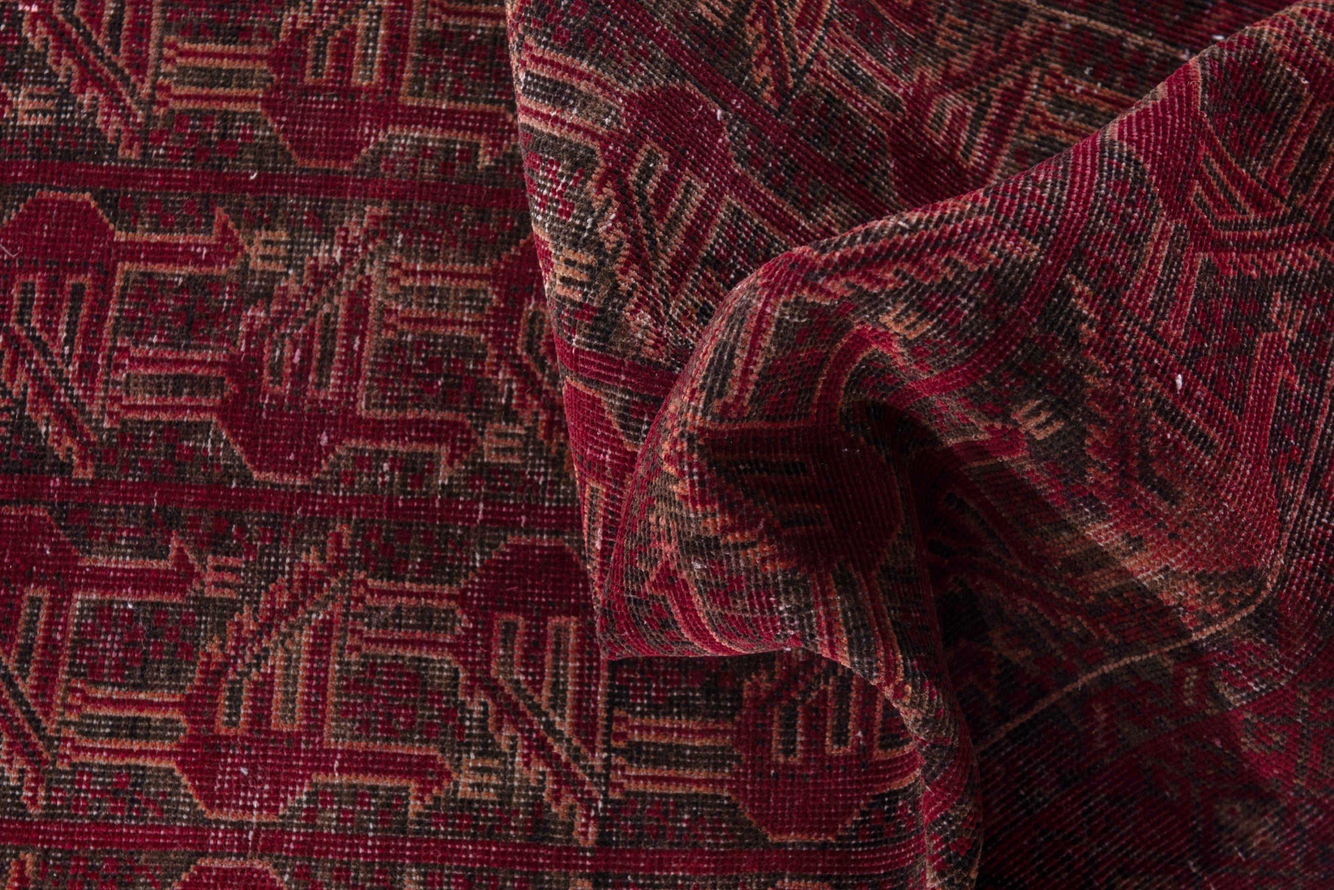 Persian Baluch accent rug in burgundy and faded red, view 16 of 17