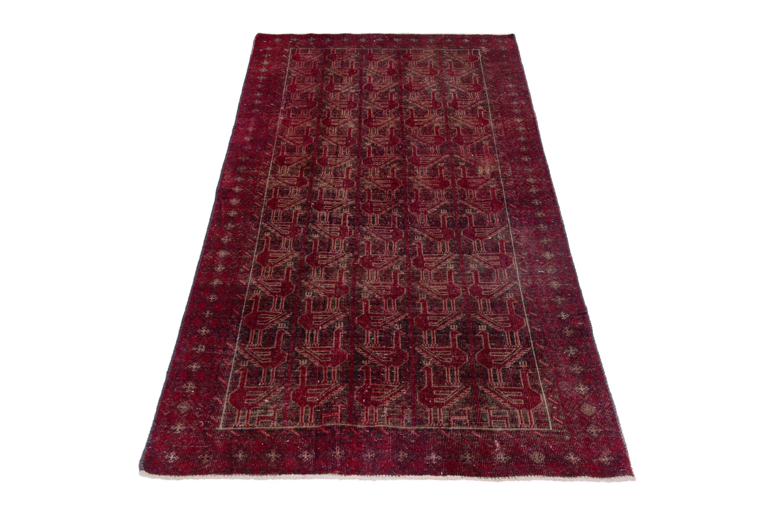 Persian Baluch accent rug in burgundy and faded red, view 3 of 17