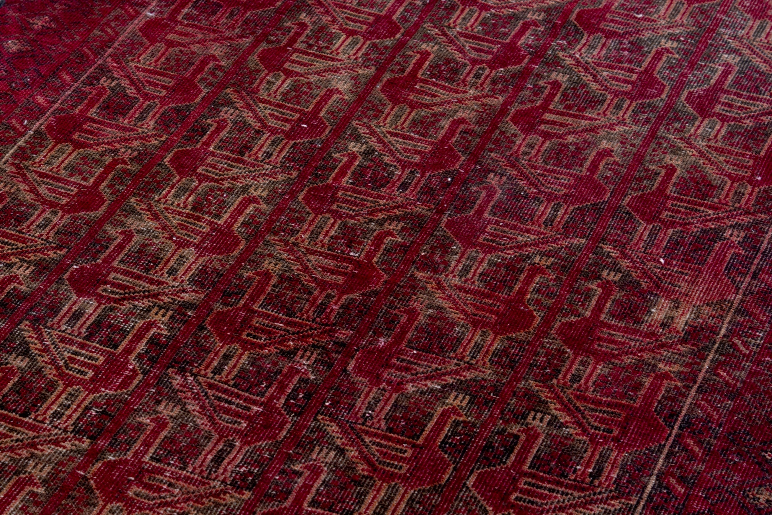 Persian Baluch accent rug in burgundy and faded red, view 9 of 17