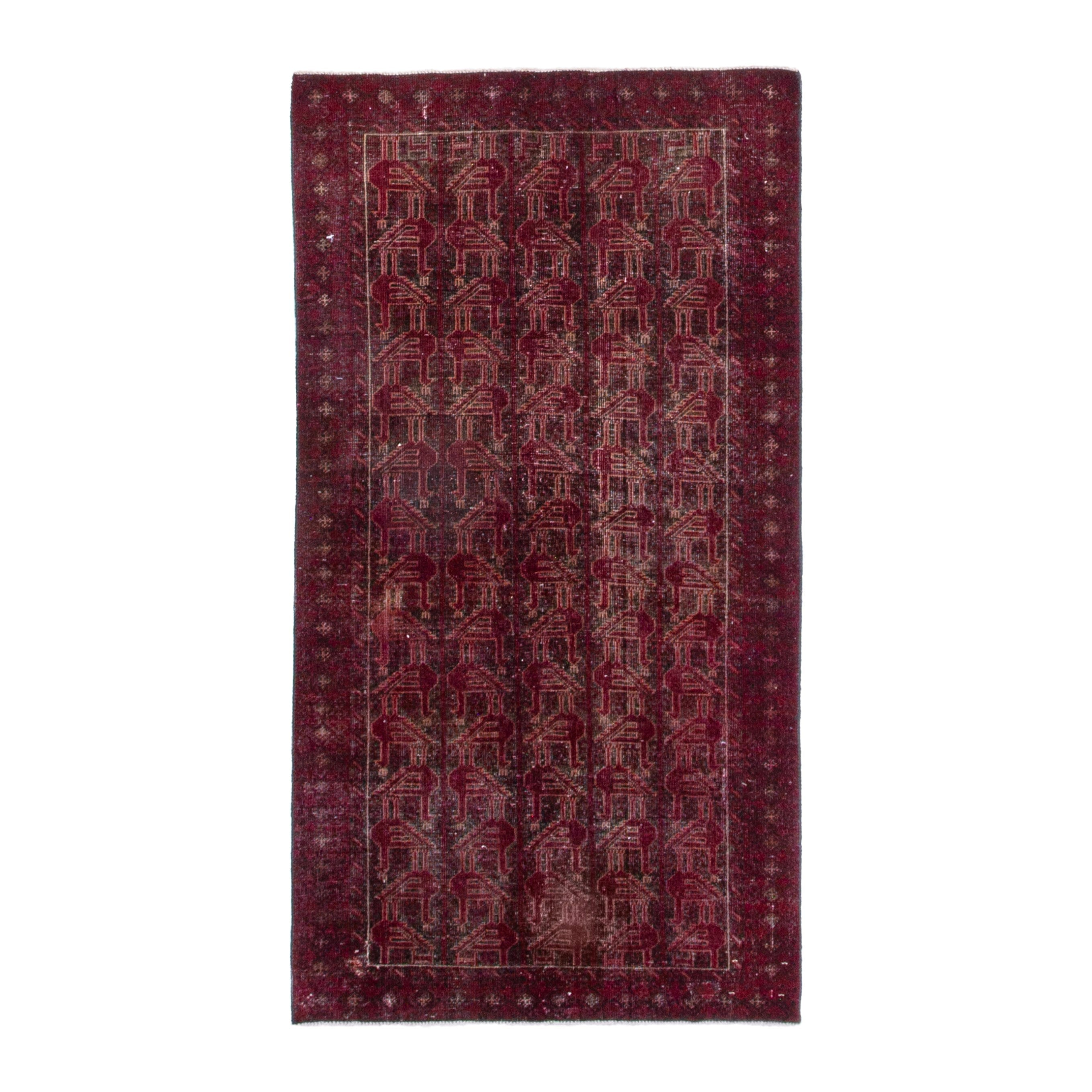 Persian Baluch accent rug in burgundy and faded red, 3'2" x 6'3"