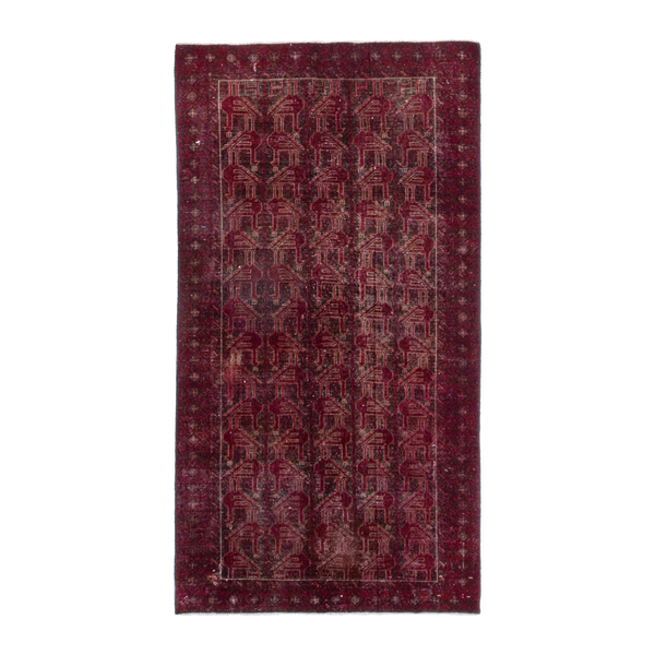 Persian Baluch accent rug in burgundy and faded red, 3'2" x 6'3"