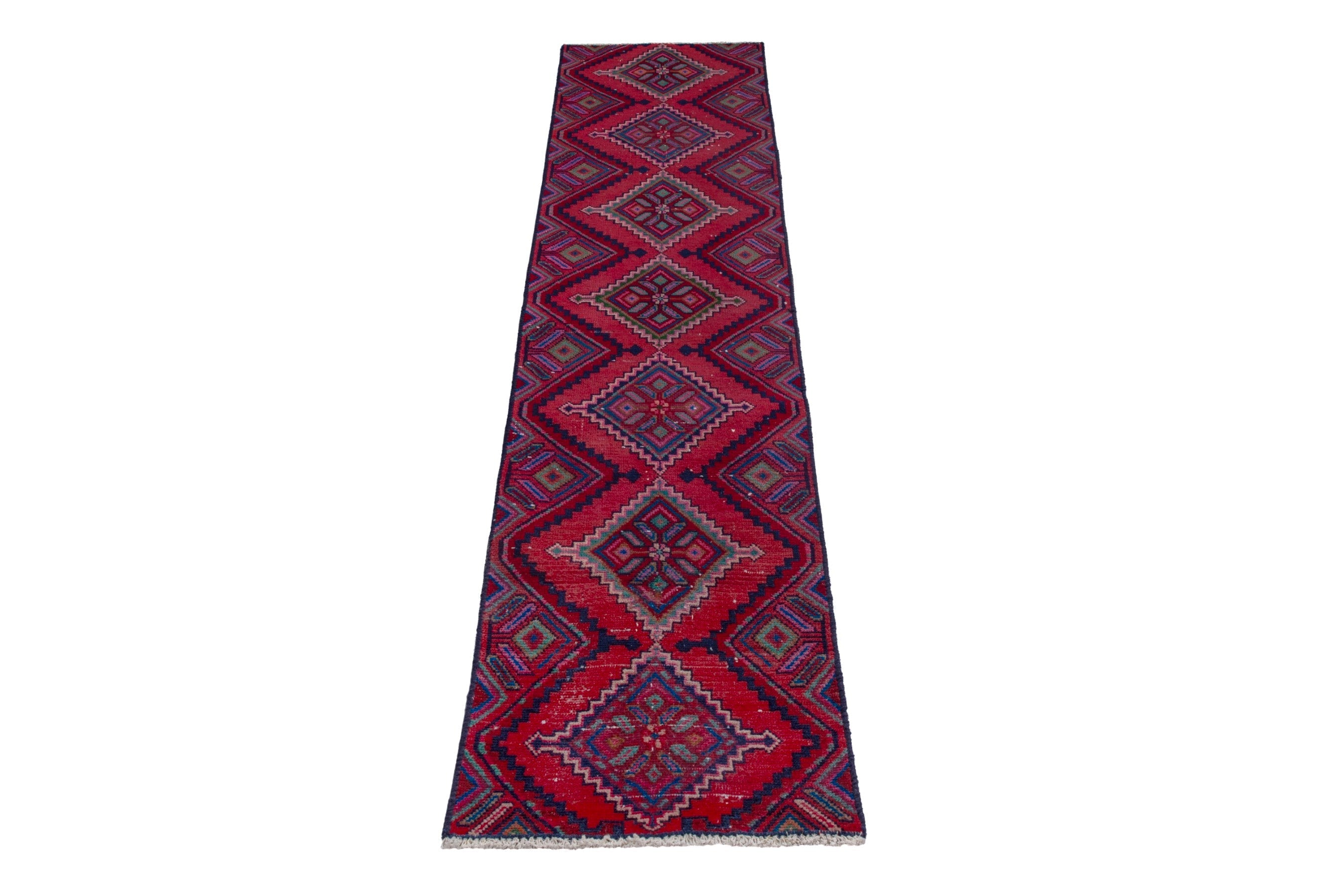 Persian Hamedan runner rug in burgundy and deep red, view 3 of 18