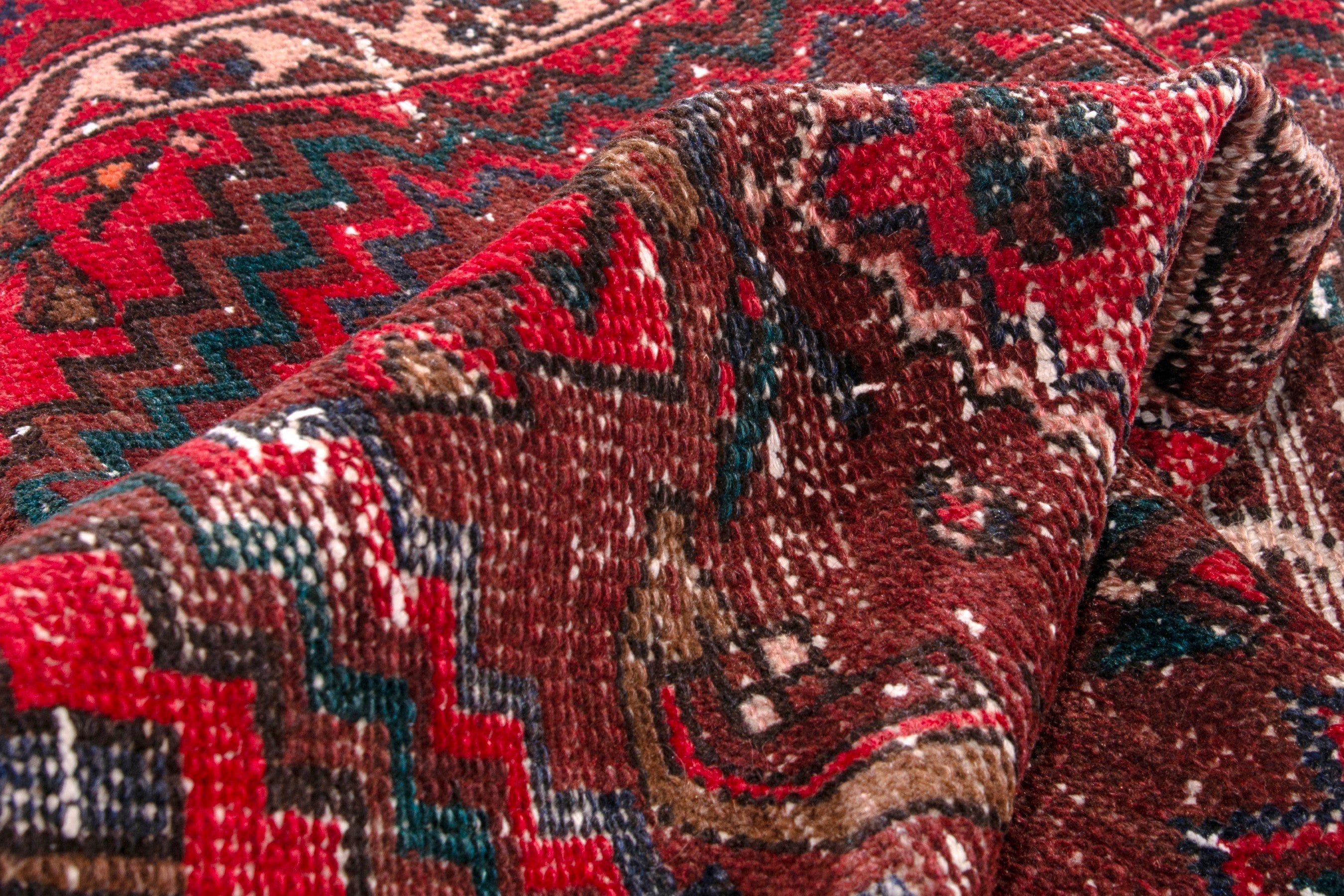 Persian Zanjan runner rug in burgundy and deep red, view 16 of 17