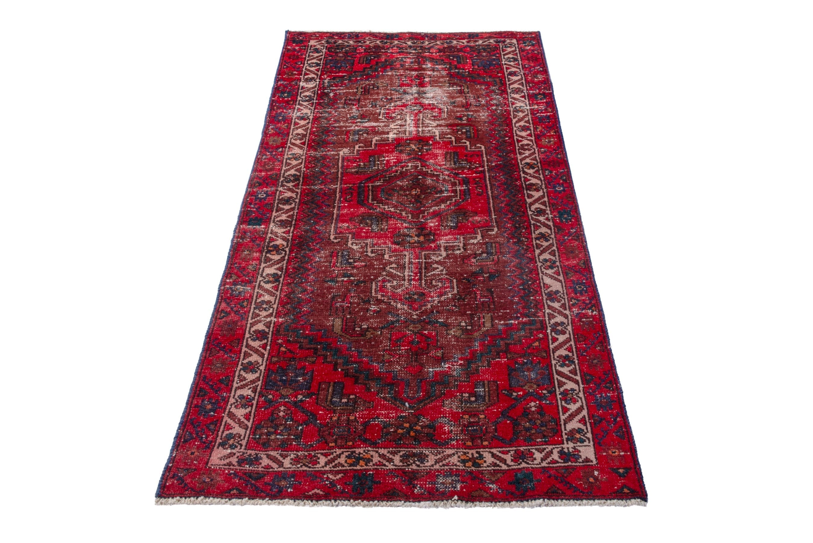 Persian Zanjan runner rug in burgundy and deep red, view 2 of 17