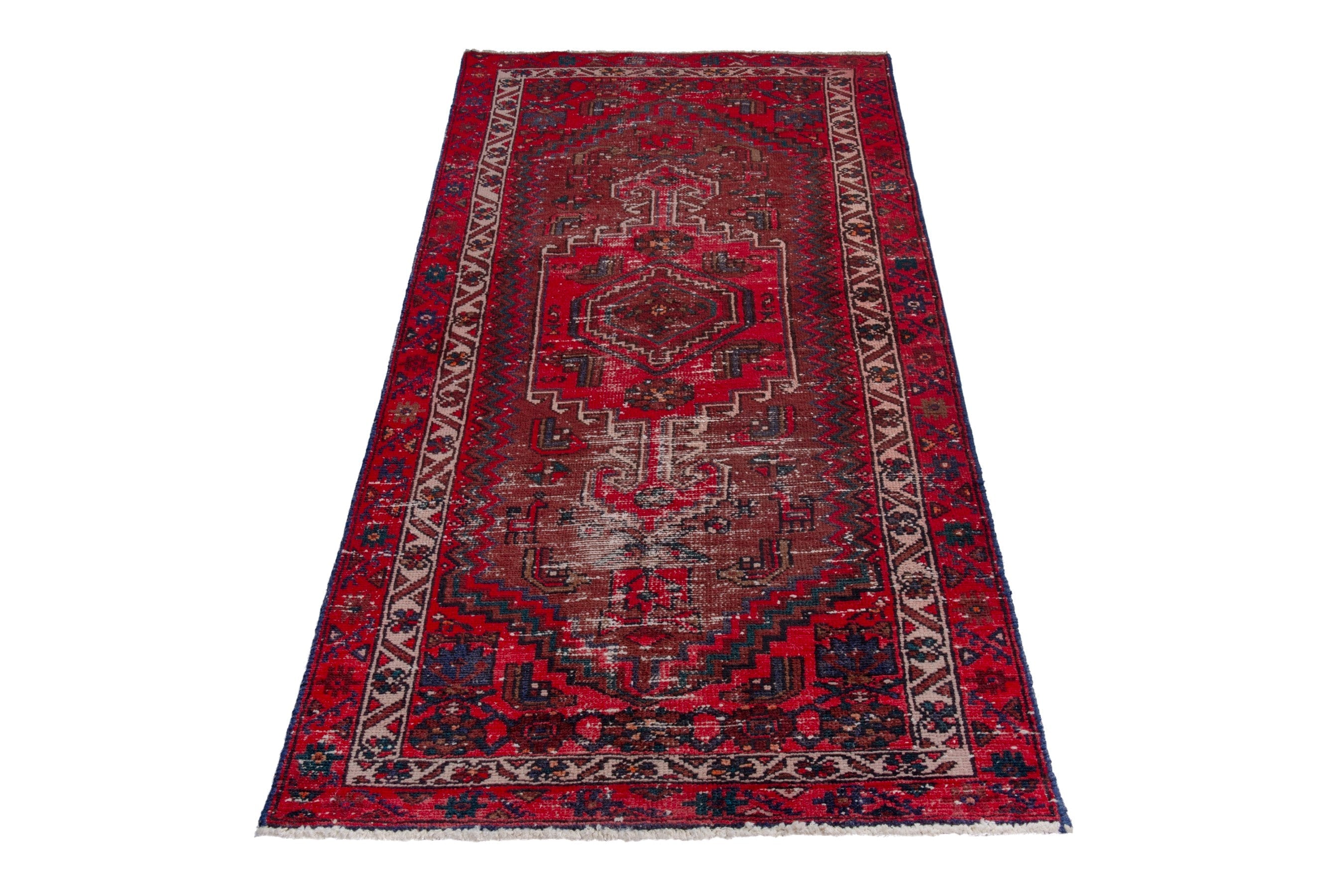 Persian Zanjan runner rug in burgundy and deep red, view 3 of 17