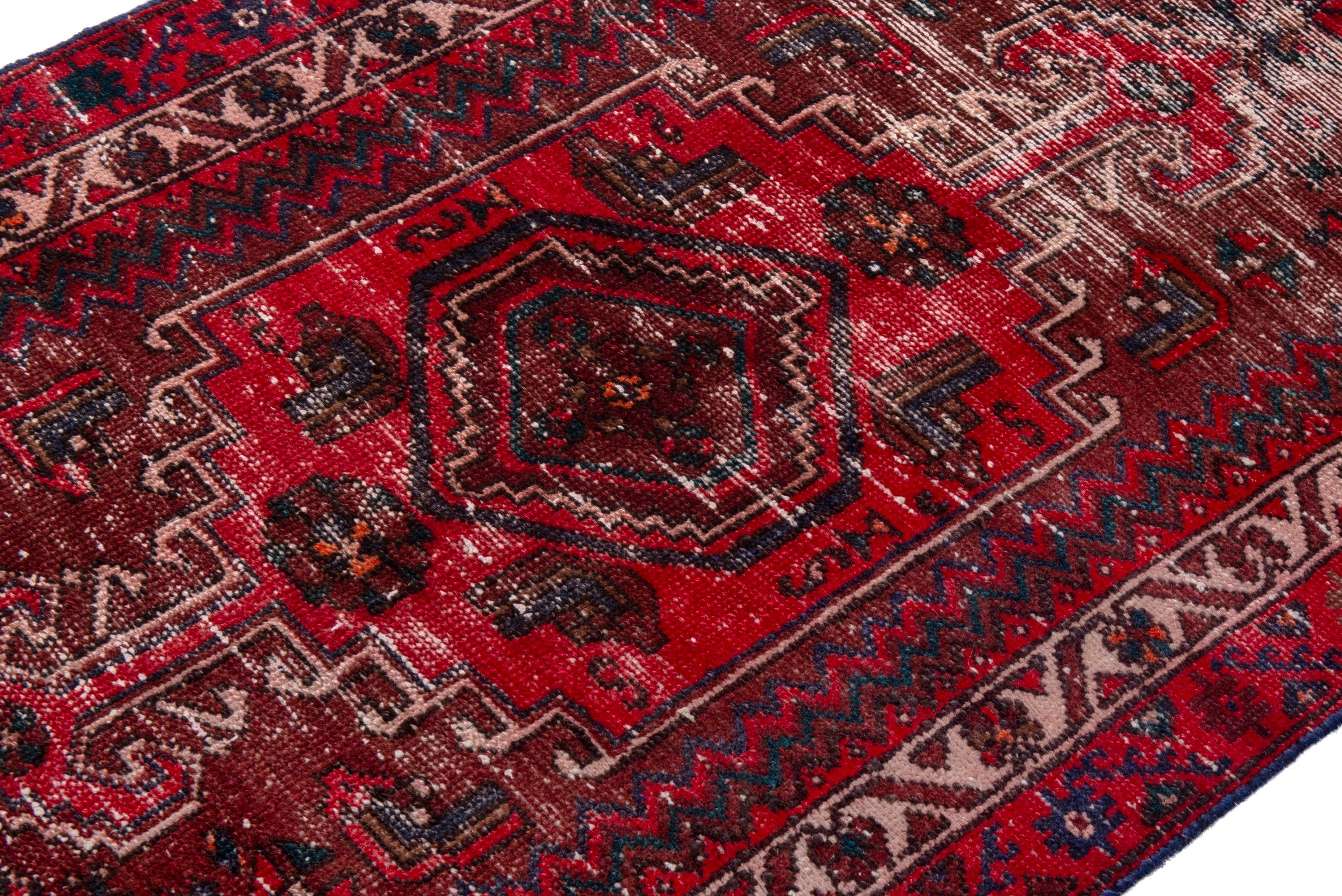 Persian Zanjan runner rug in burgundy and deep red, view 6 of 17