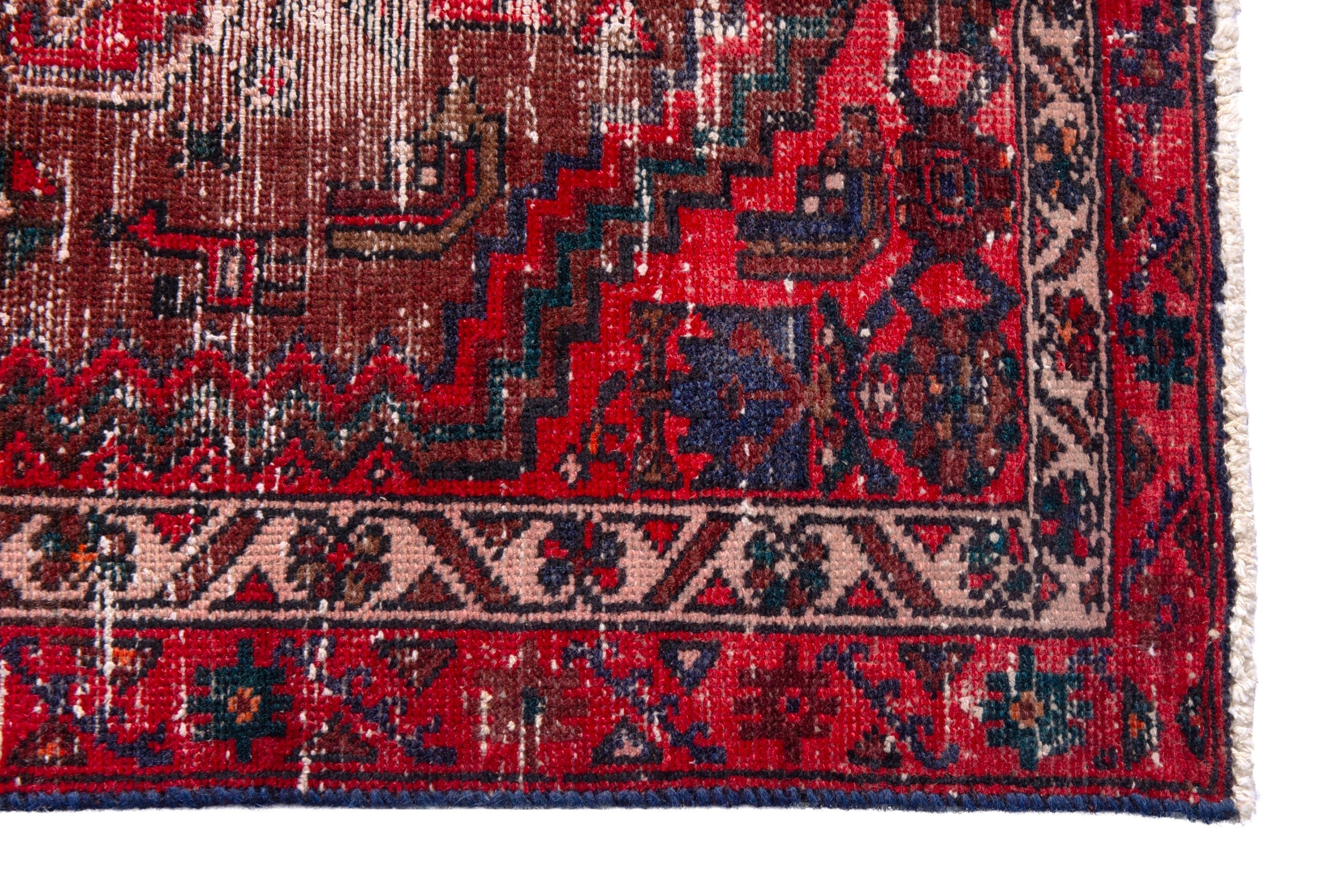 Persian Zanjan runner rug in burgundy and deep red, view 5 of 17