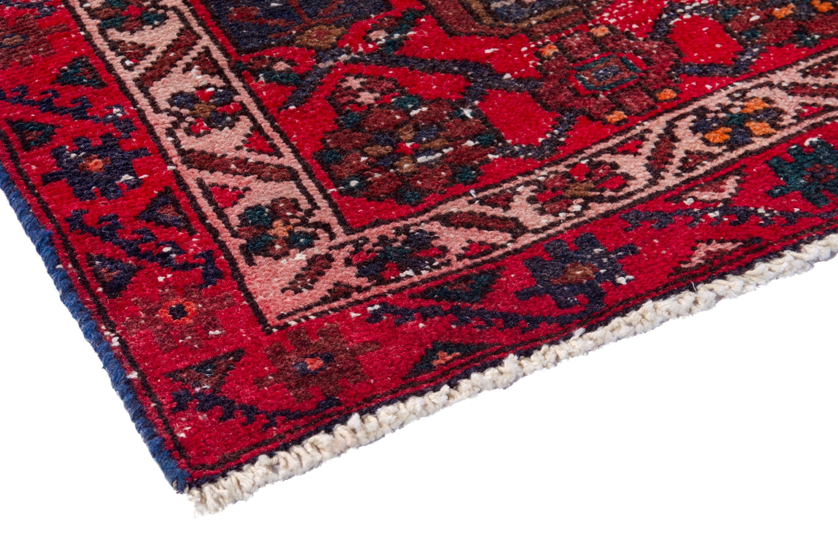 Persian Zanjan runner rug in burgundy and deep red, view 4 of 17