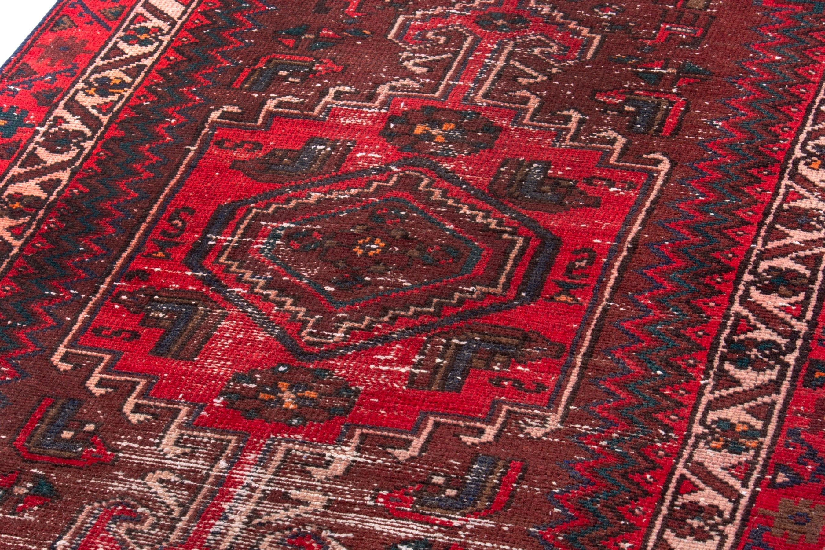 Persian Zanjan runner rug in burgundy and deep red, view 8 of 17