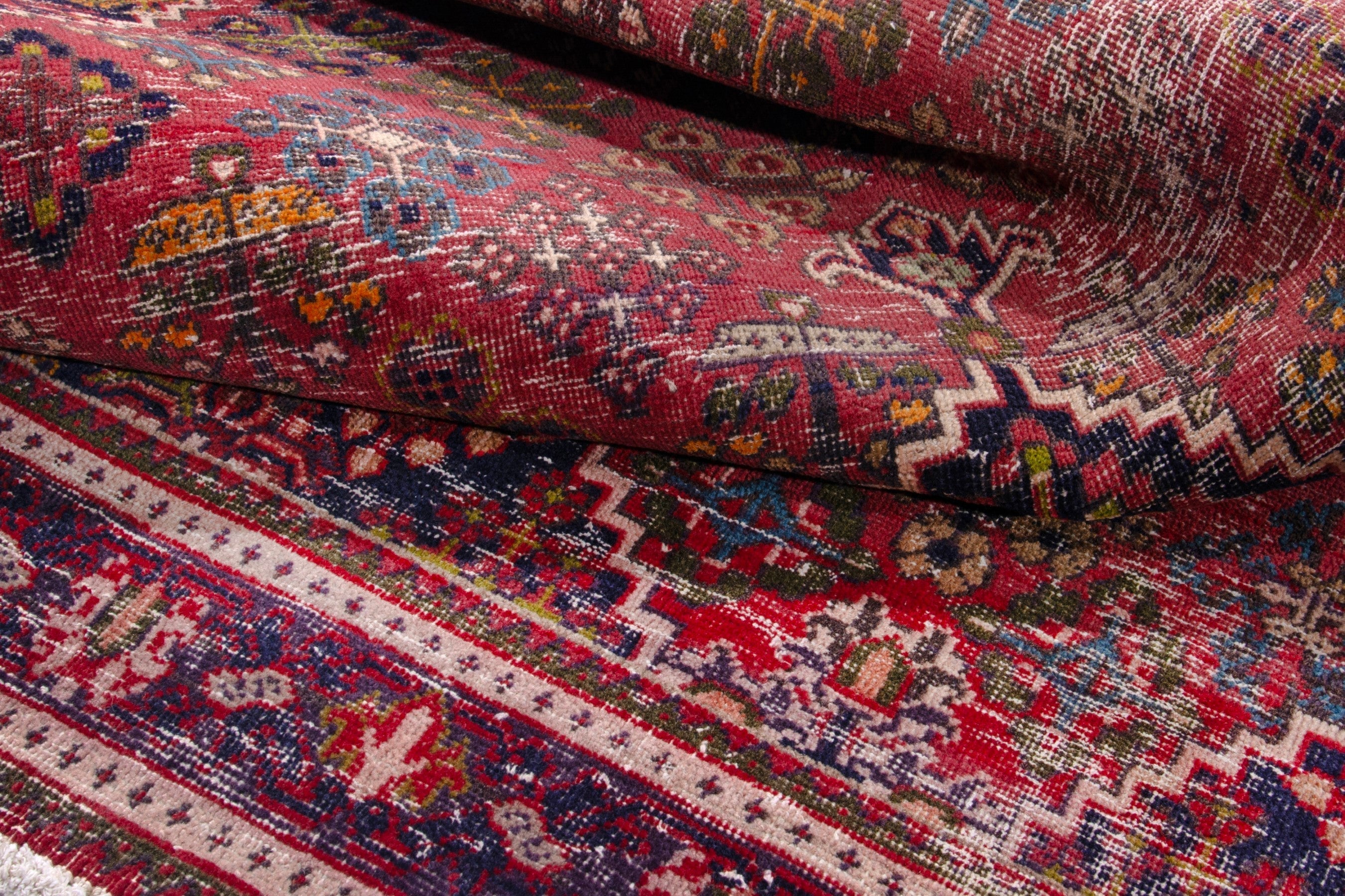 Persian Joshaghan area rug in deep red and burgundy, view 18 of 19