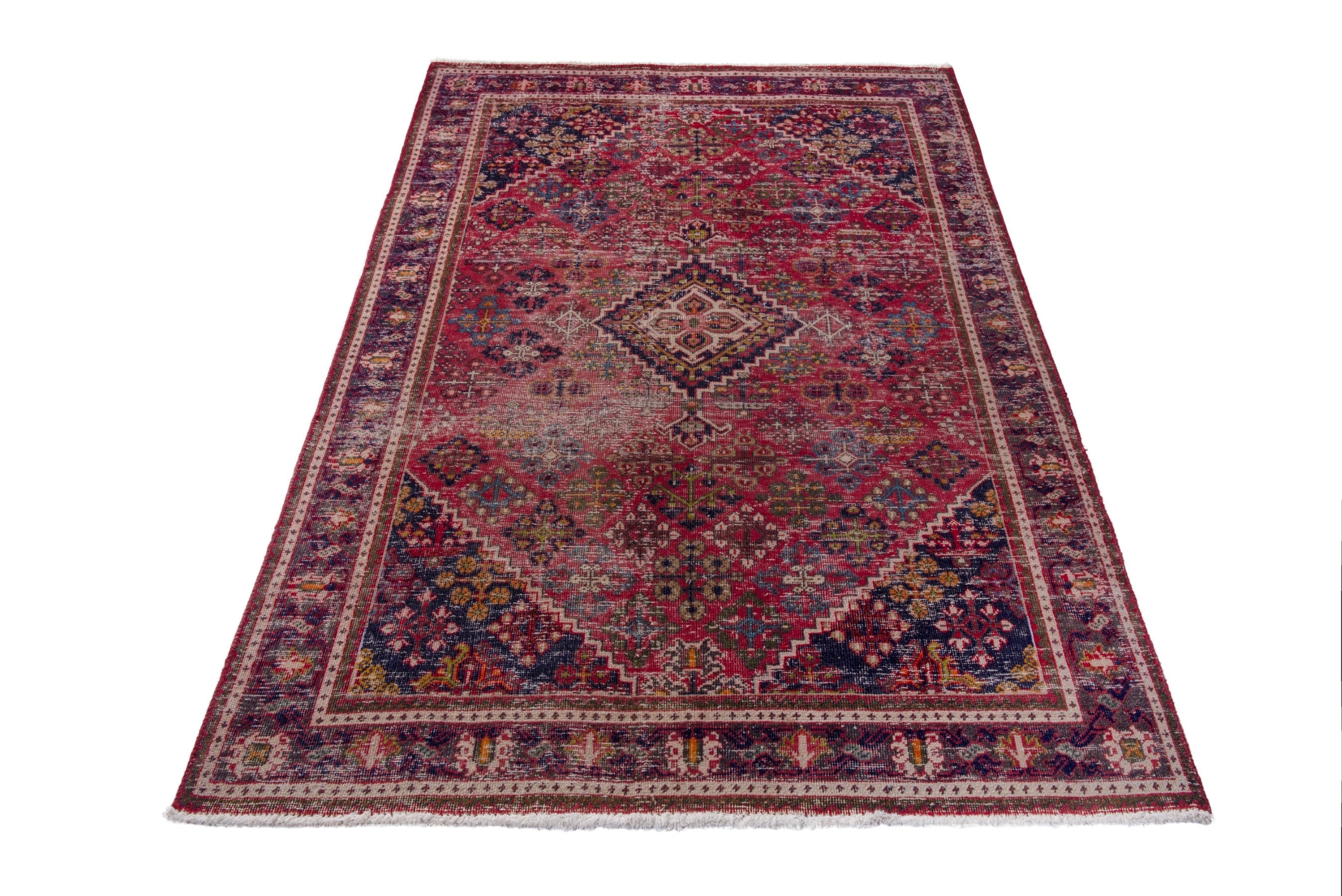 Persian Joshaghan area rug in deep red and burgundy, view 2 of 19
