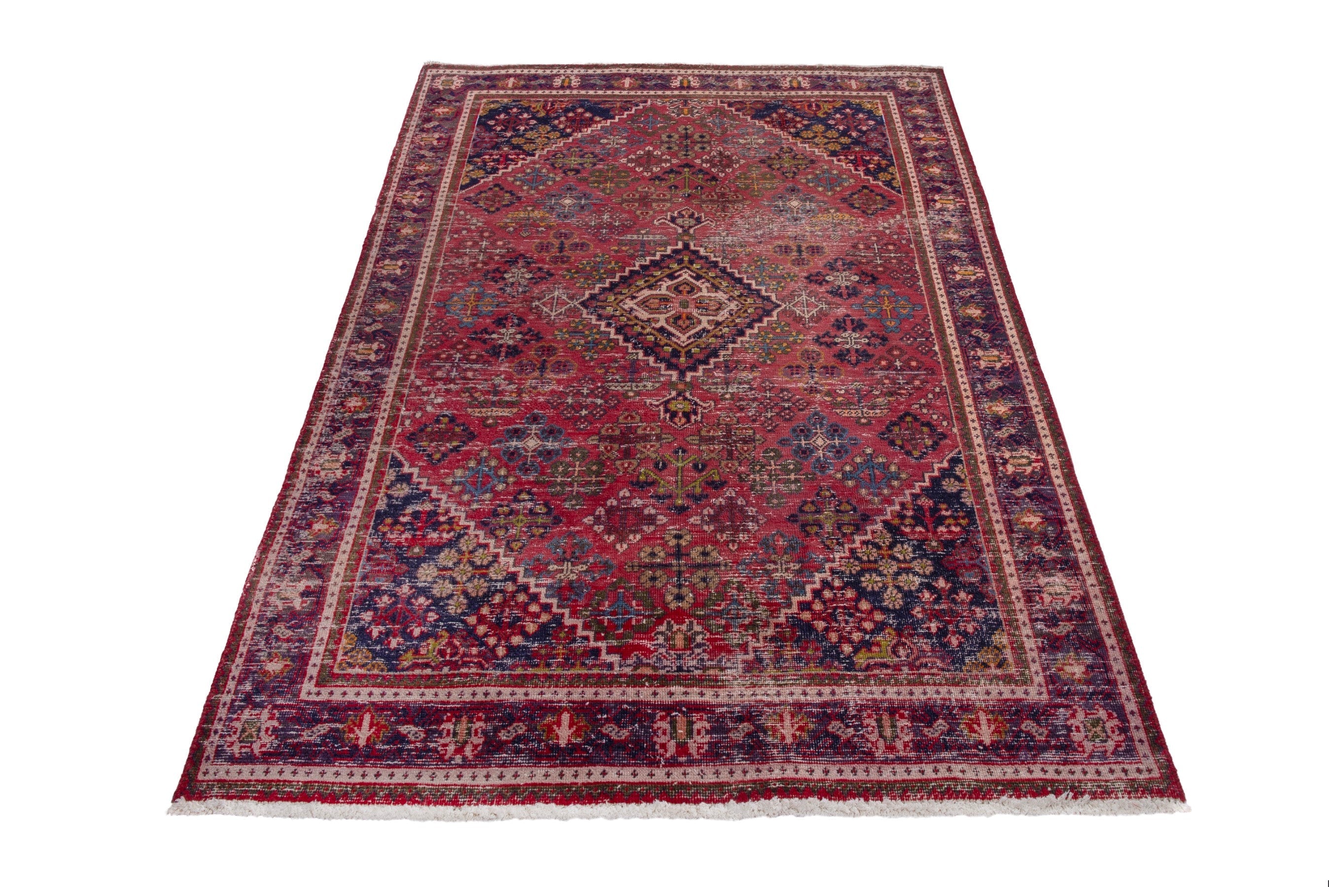 Persian Joshaghan area rug in deep red and burgundy, view 3 of 19