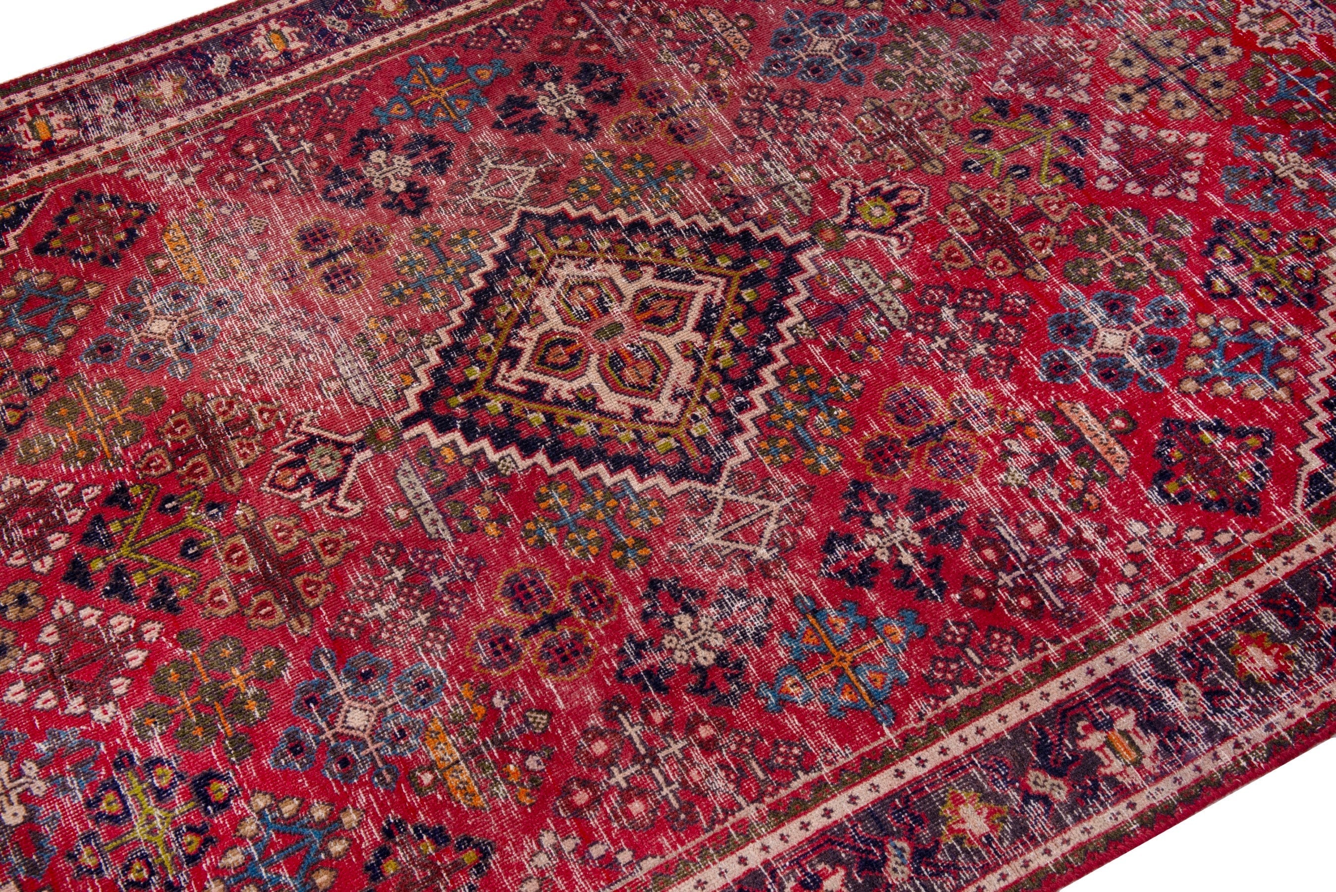 Persian Joshaghan area rug in deep red and burgundy, view 6 of 19