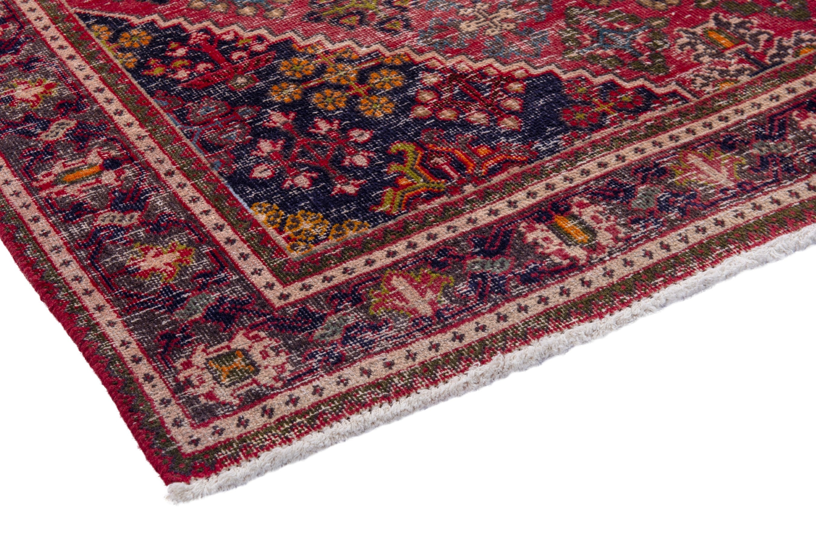 Persian Joshaghan area rug in deep red and burgundy, view 4 of 19