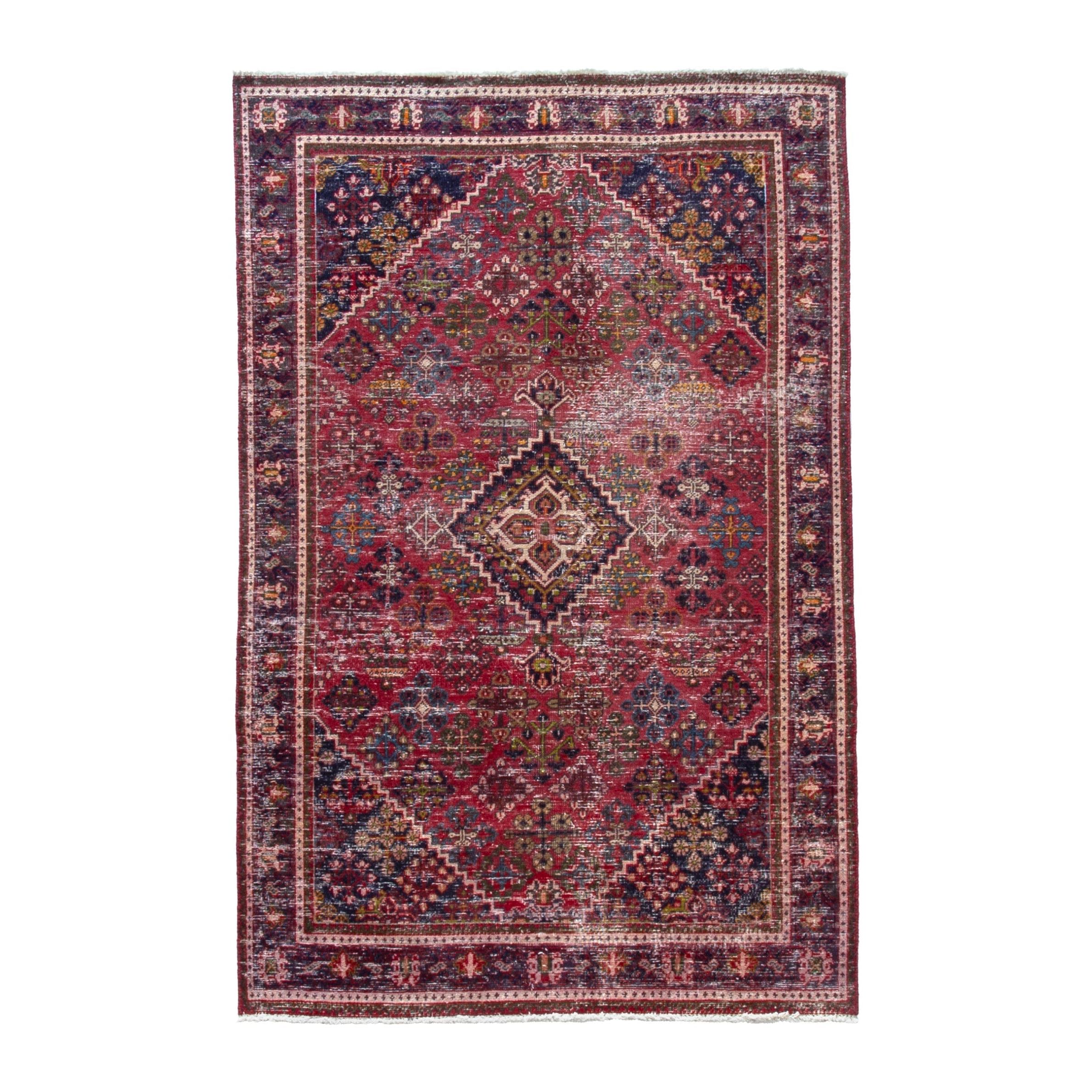 Persian Joshaghan area rug in deep red and burgundy, 4'2" x 6'8"