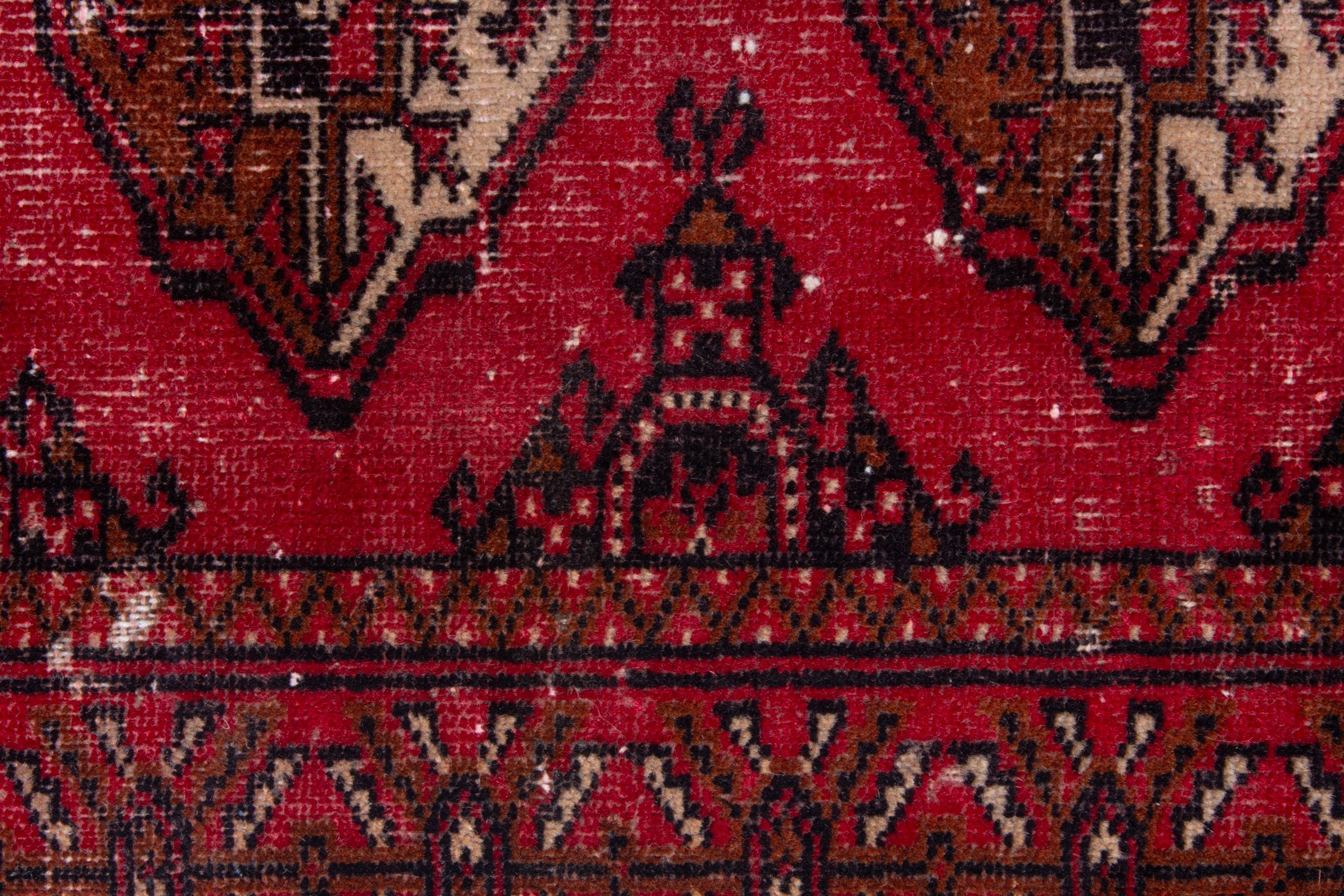 Persian Torkaman accent rug in burgundy and dark brown, view 13 of 18