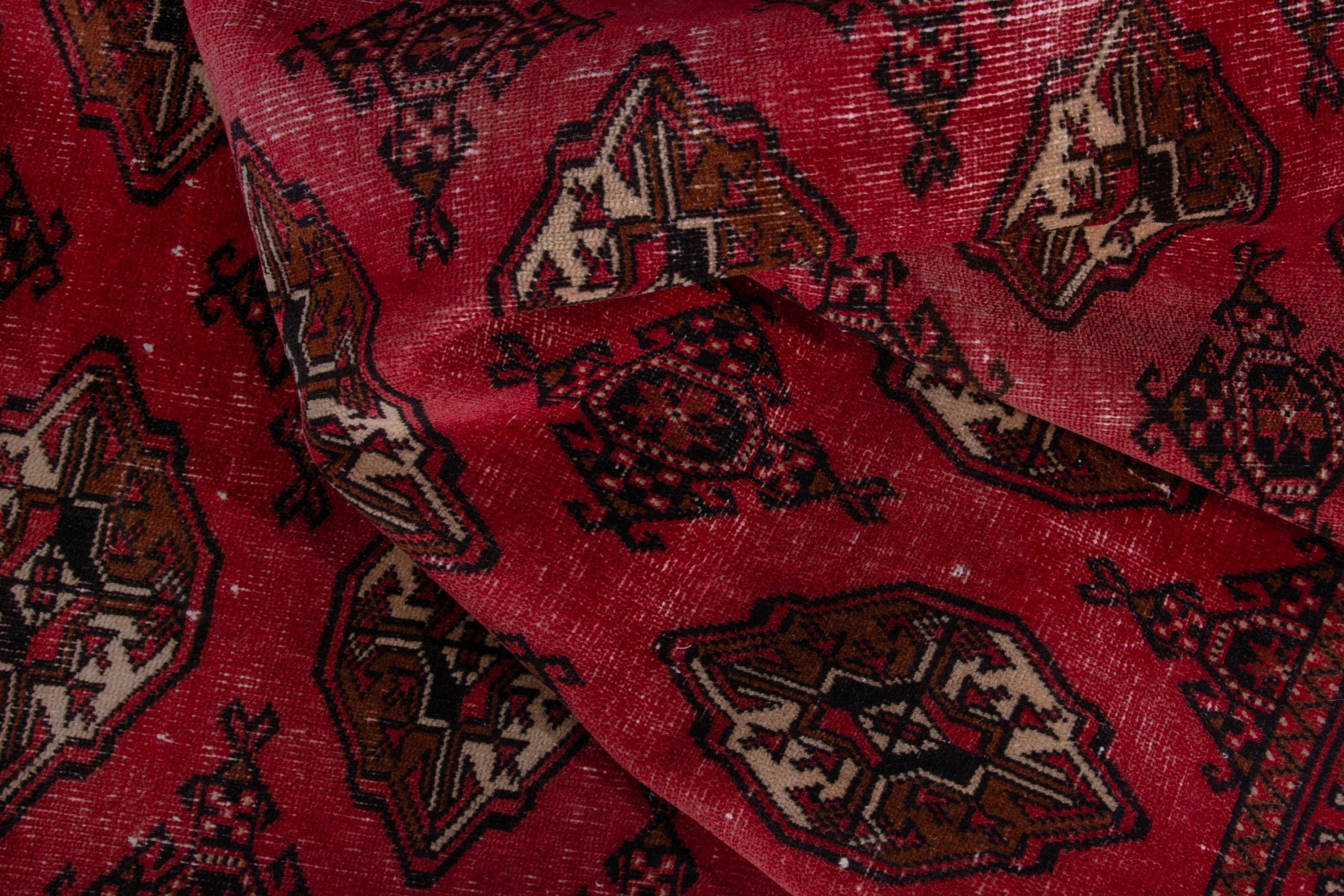 Persian Torkaman accent rug in burgundy and dark brown, view 14 of 18