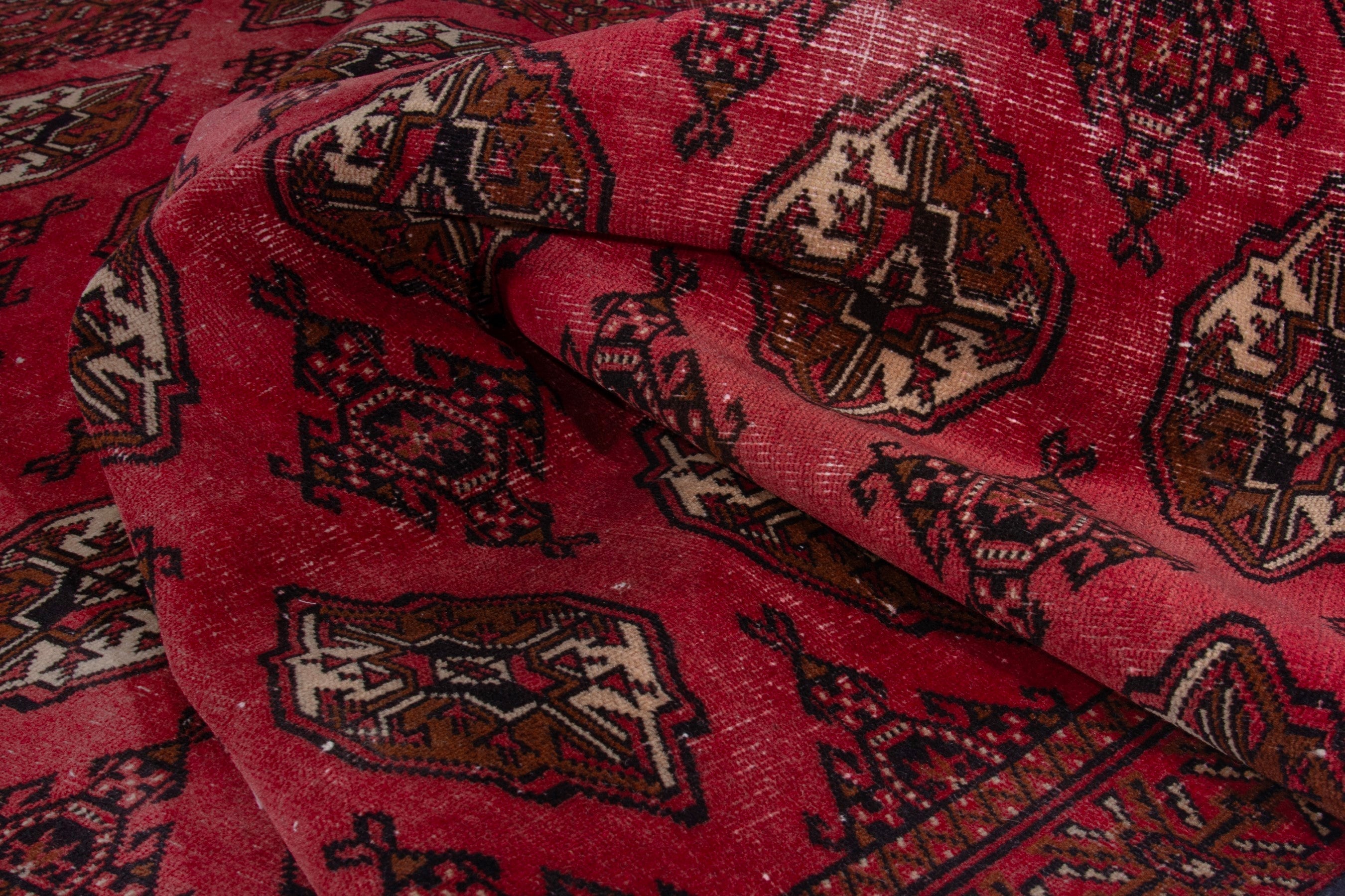 Persian Torkaman accent rug in burgundy and dark brown, view 15 of 18