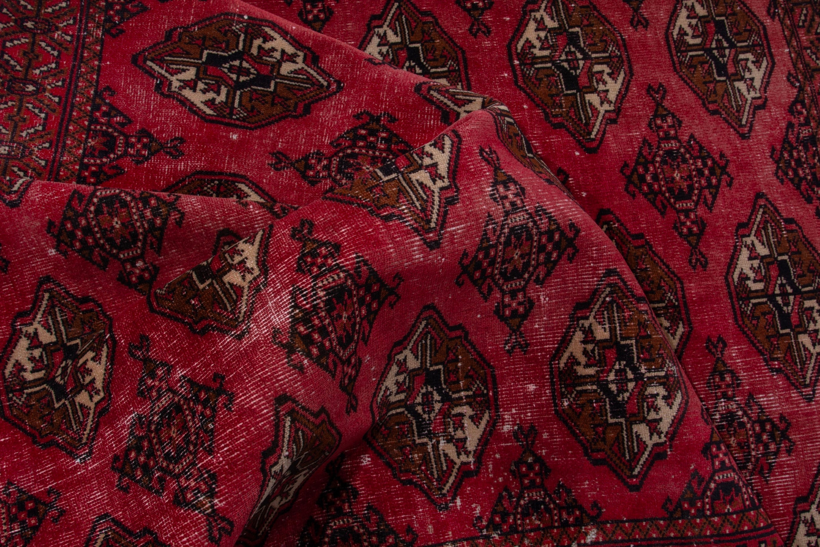 Persian Torkaman accent rug in burgundy and dark brown, view 16 of 18