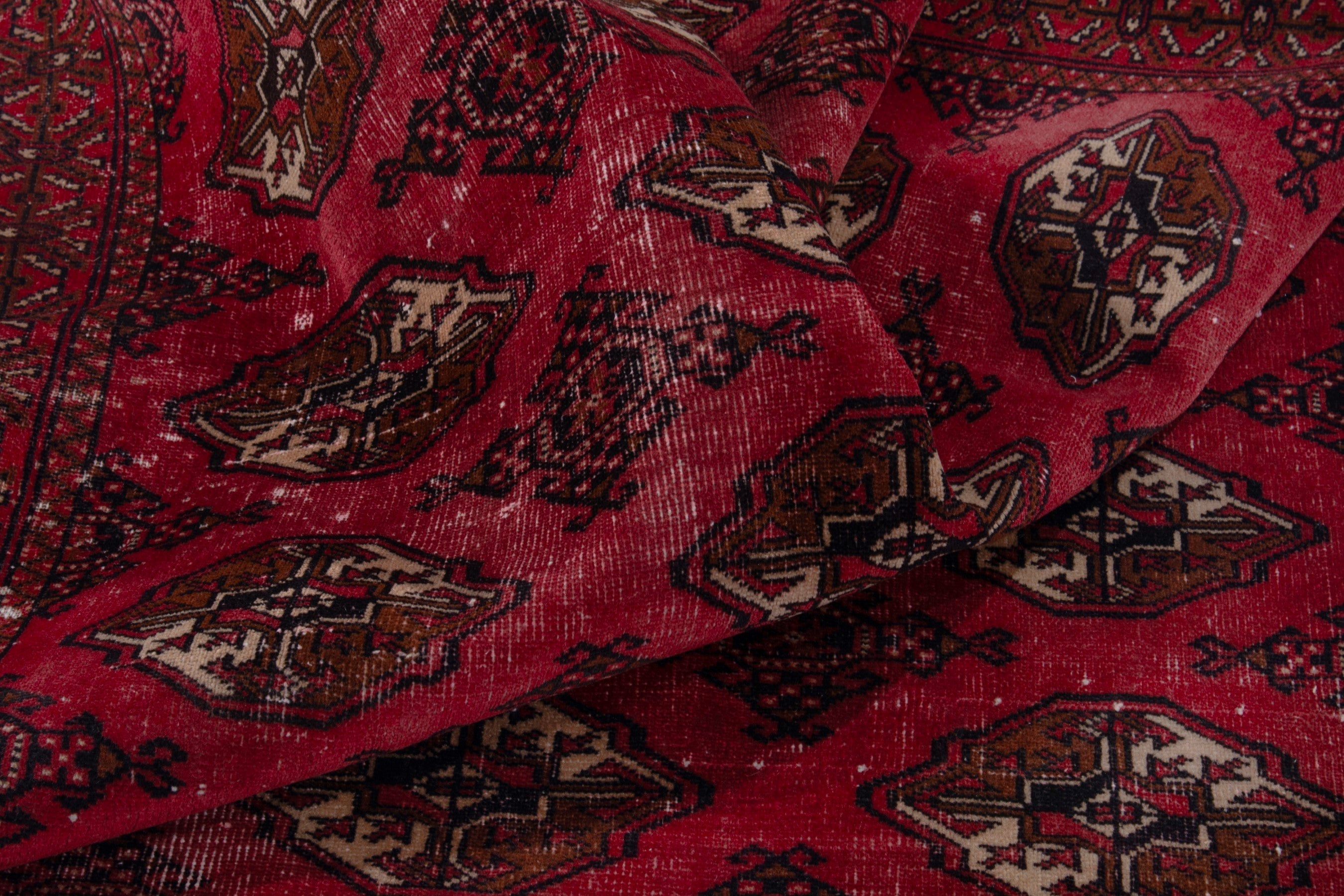 Persian Torkaman accent rug in burgundy and dark brown, view 17 of 18