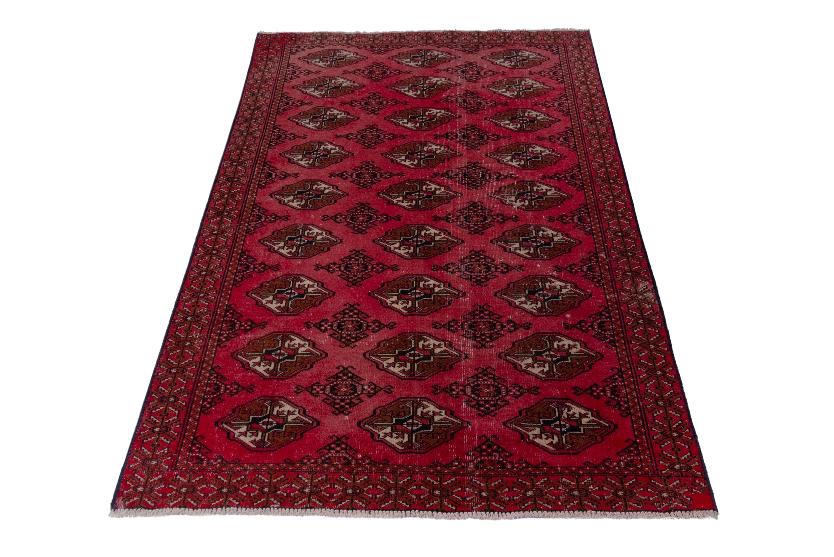 Persian Torkaman accent rug in burgundy and dark brown, view 2 of 18