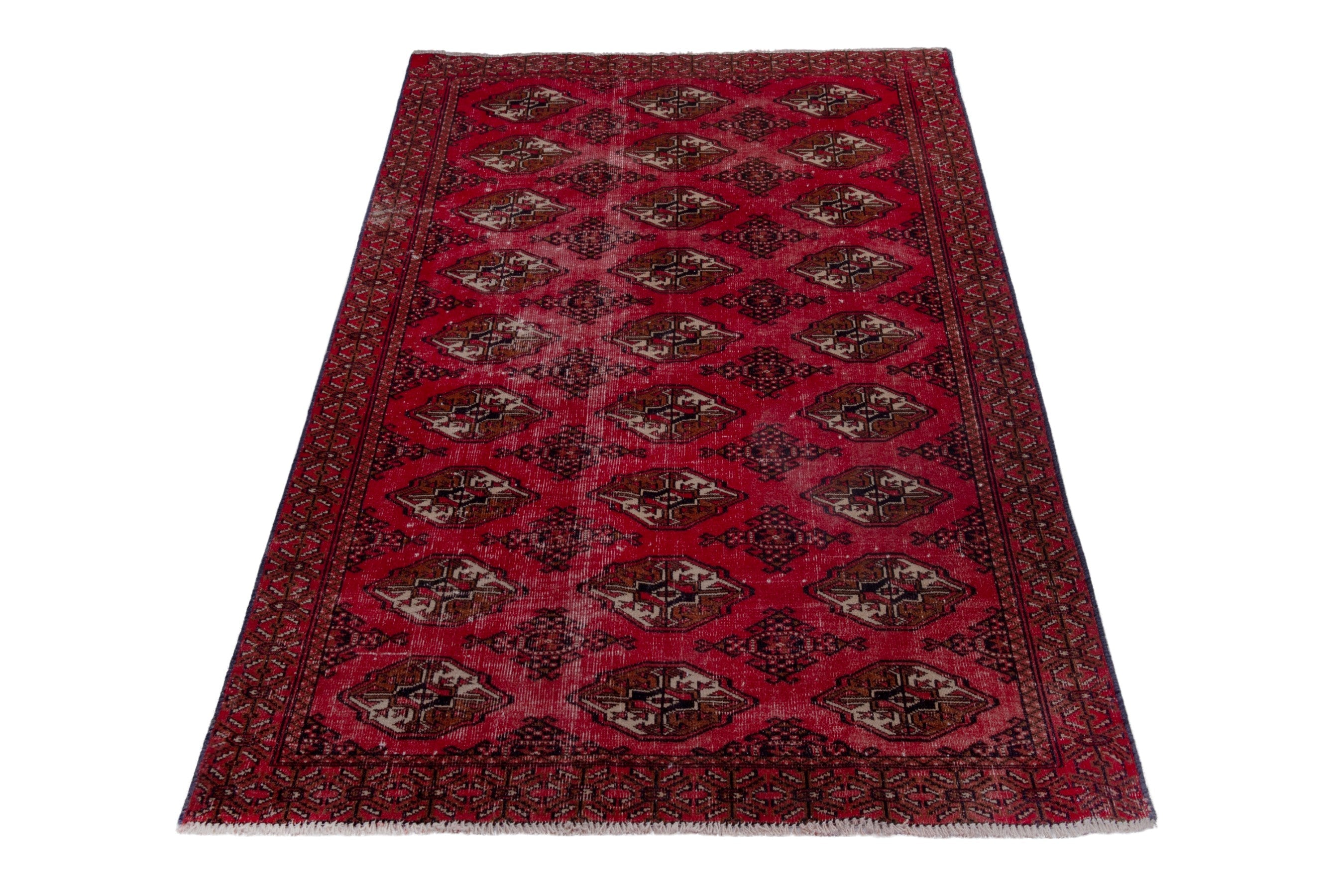 Persian Torkaman accent rug in burgundy and dark brown, view 3 of 18
