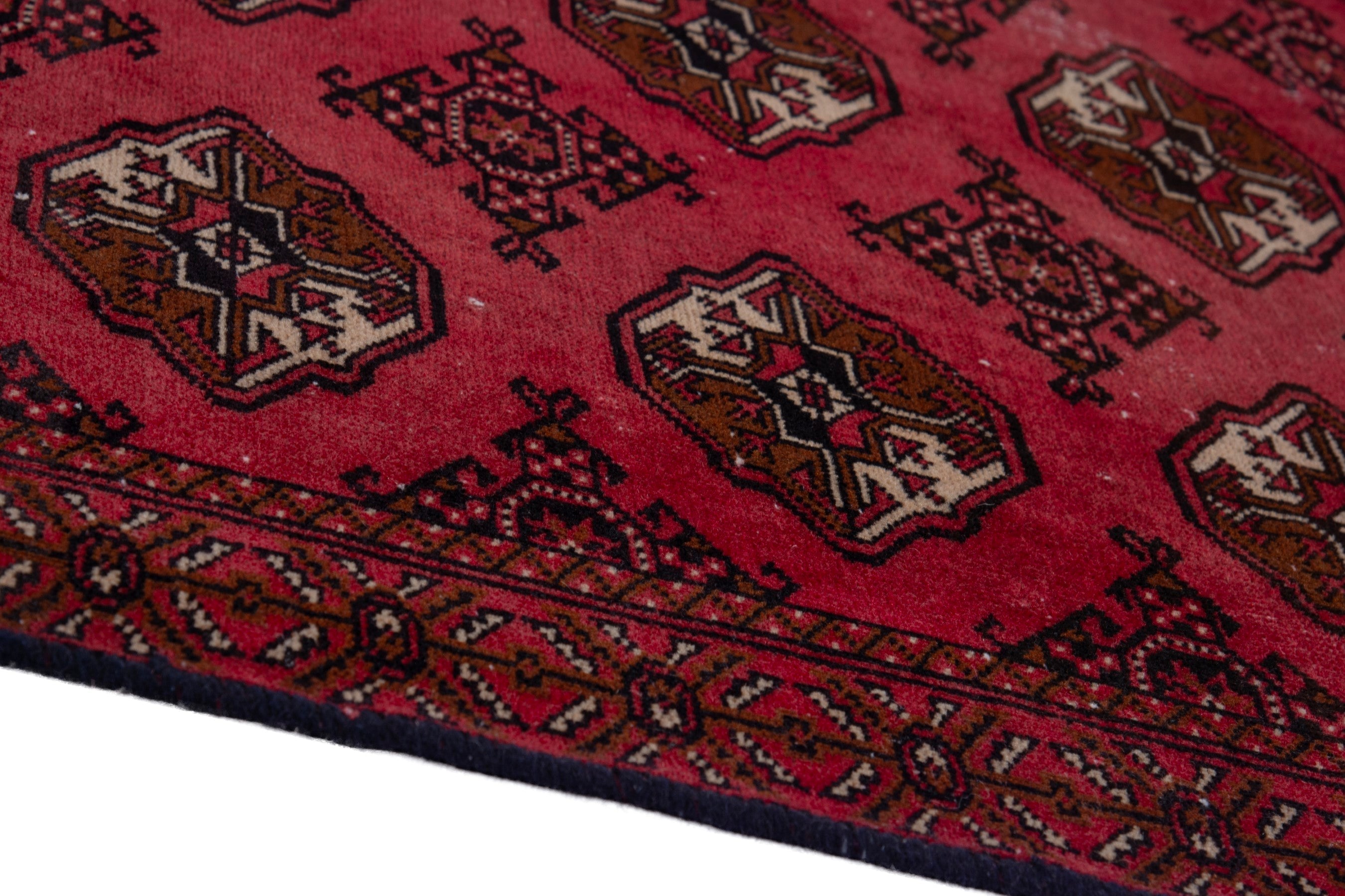 Persian Torkaman accent rug in burgundy and dark brown, view 8 of 18