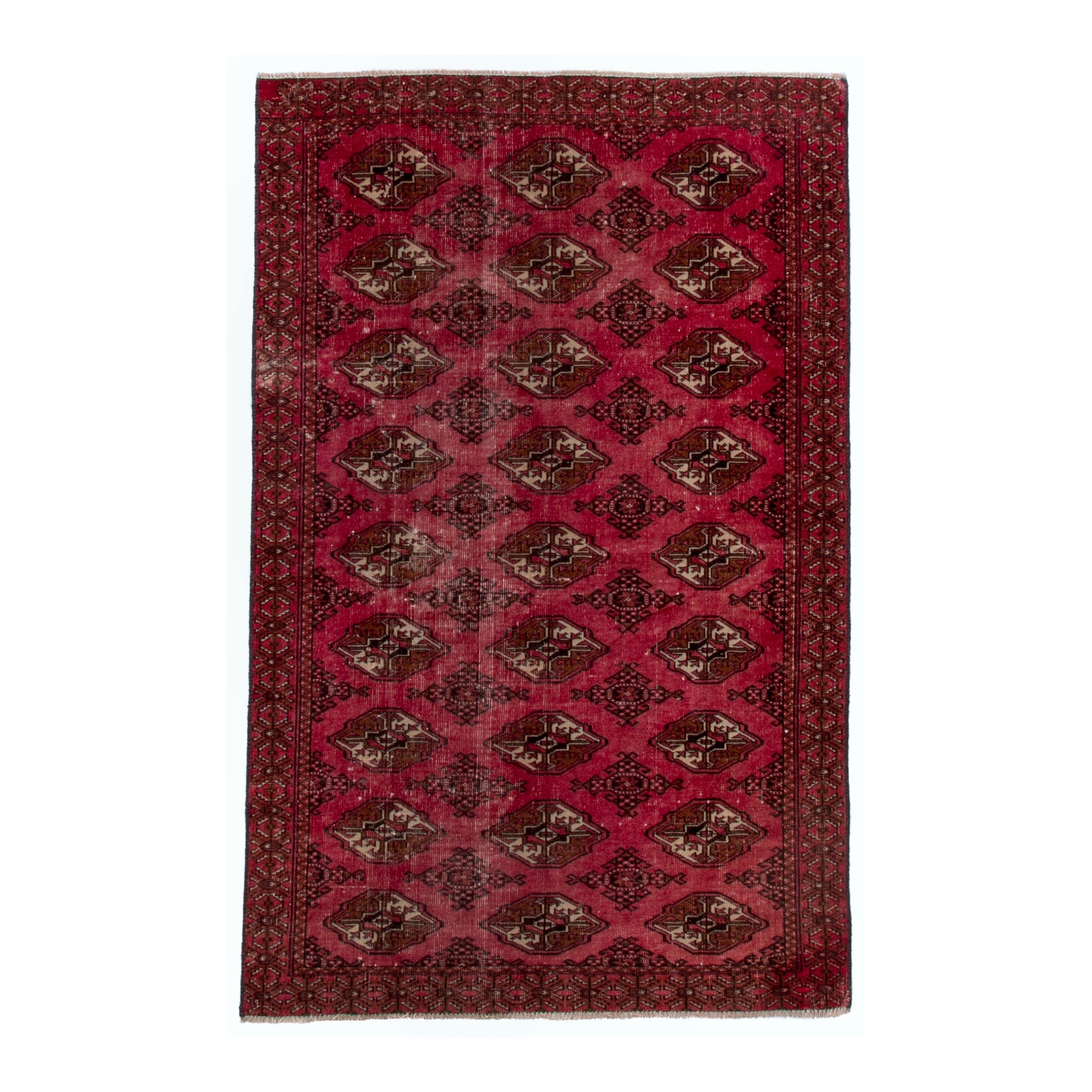Persian Torkaman accent rug in burgundy and dark brown, 3'11" x 6'3"