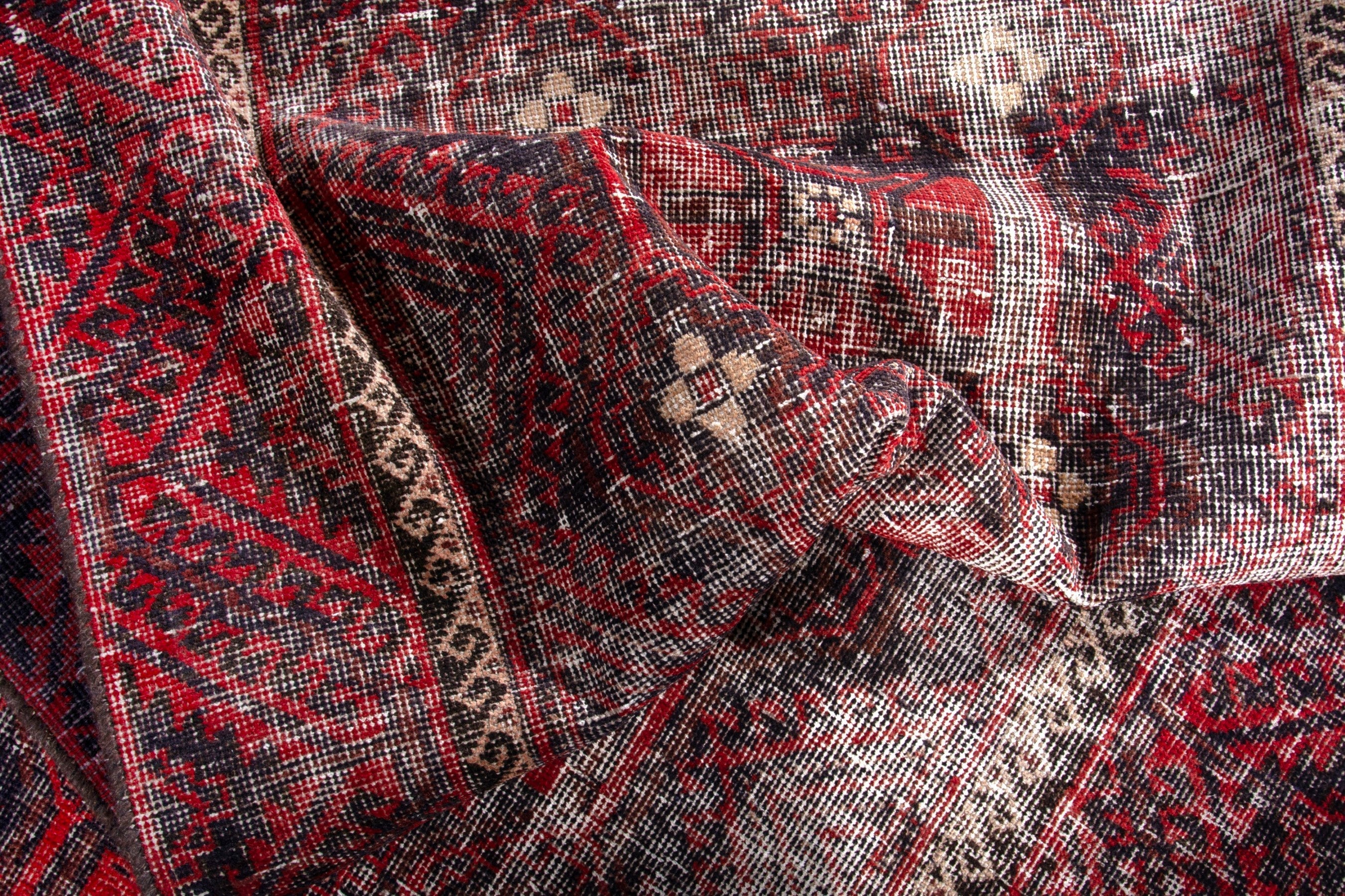 Persian Baluch runner rug in burgundy and faded red, view 14 of 19