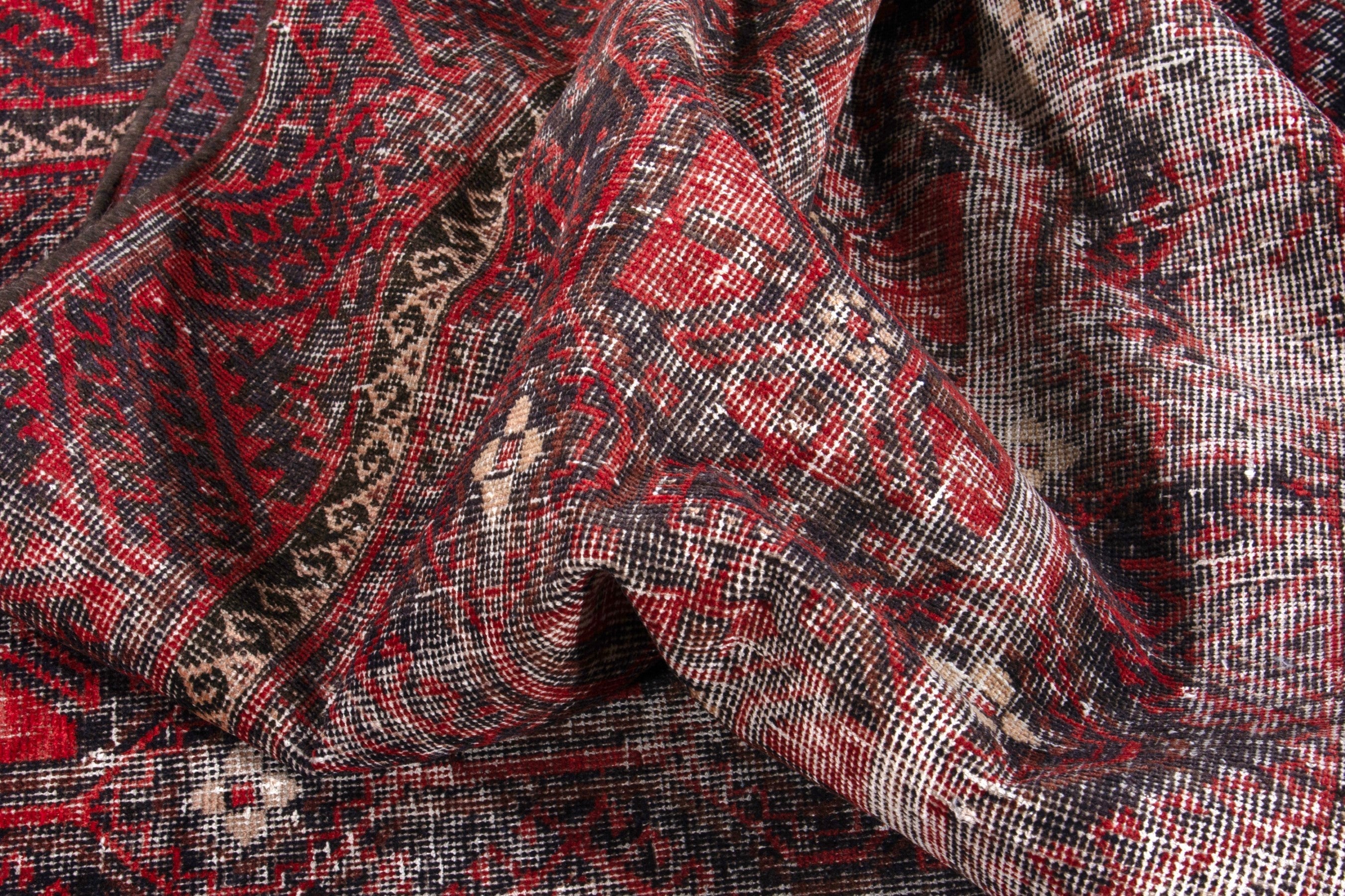 Persian Baluch runner rug in burgundy and faded red, view 15 of 19