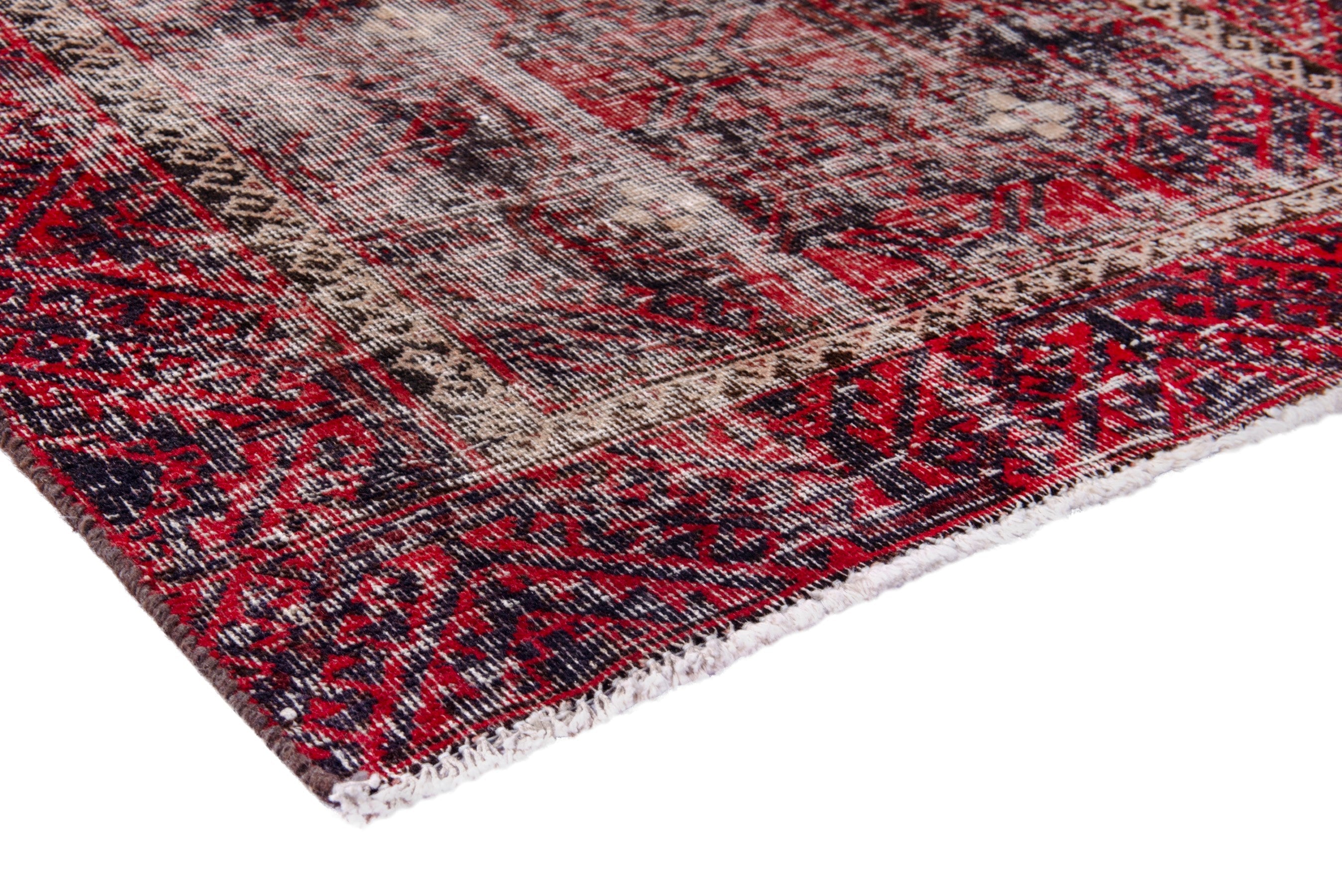 Persian Baluch runner rug in burgundy and faded red, view 4 of 19