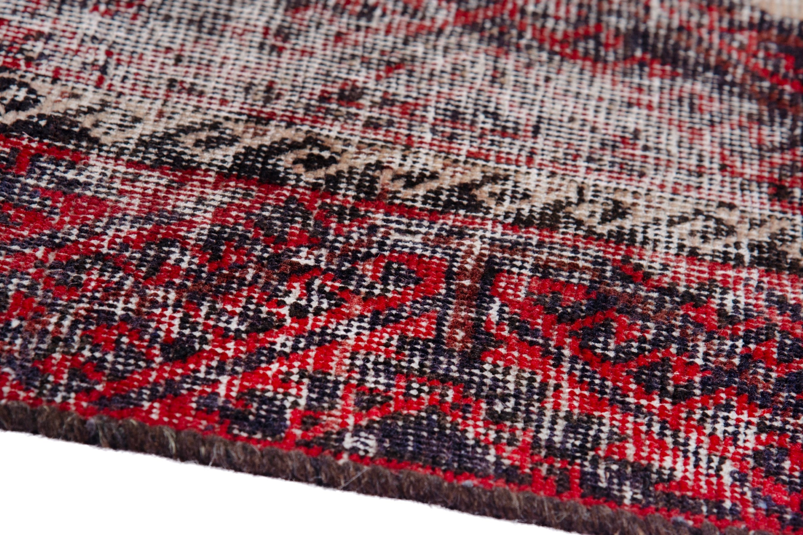 Persian Baluch runner rug in burgundy and faded red, view 8 of 19