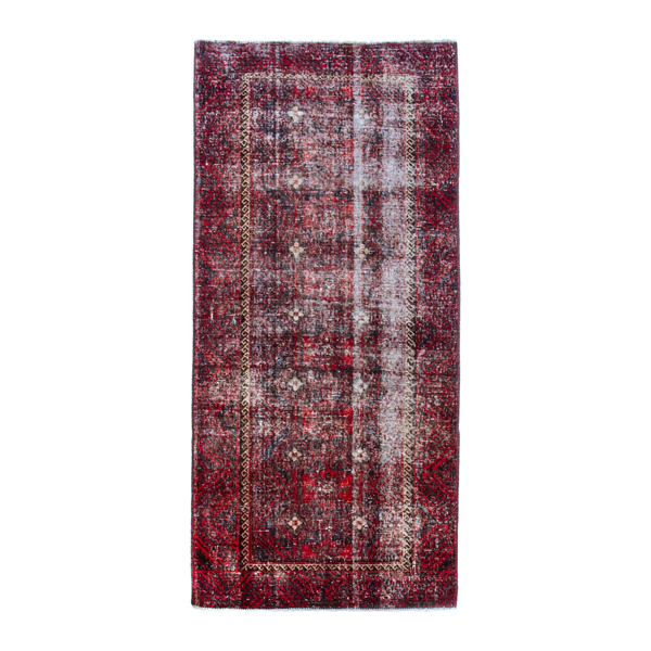 Persian Baluch runner rug in burgundy and faded red, 3'3" x 6'10"