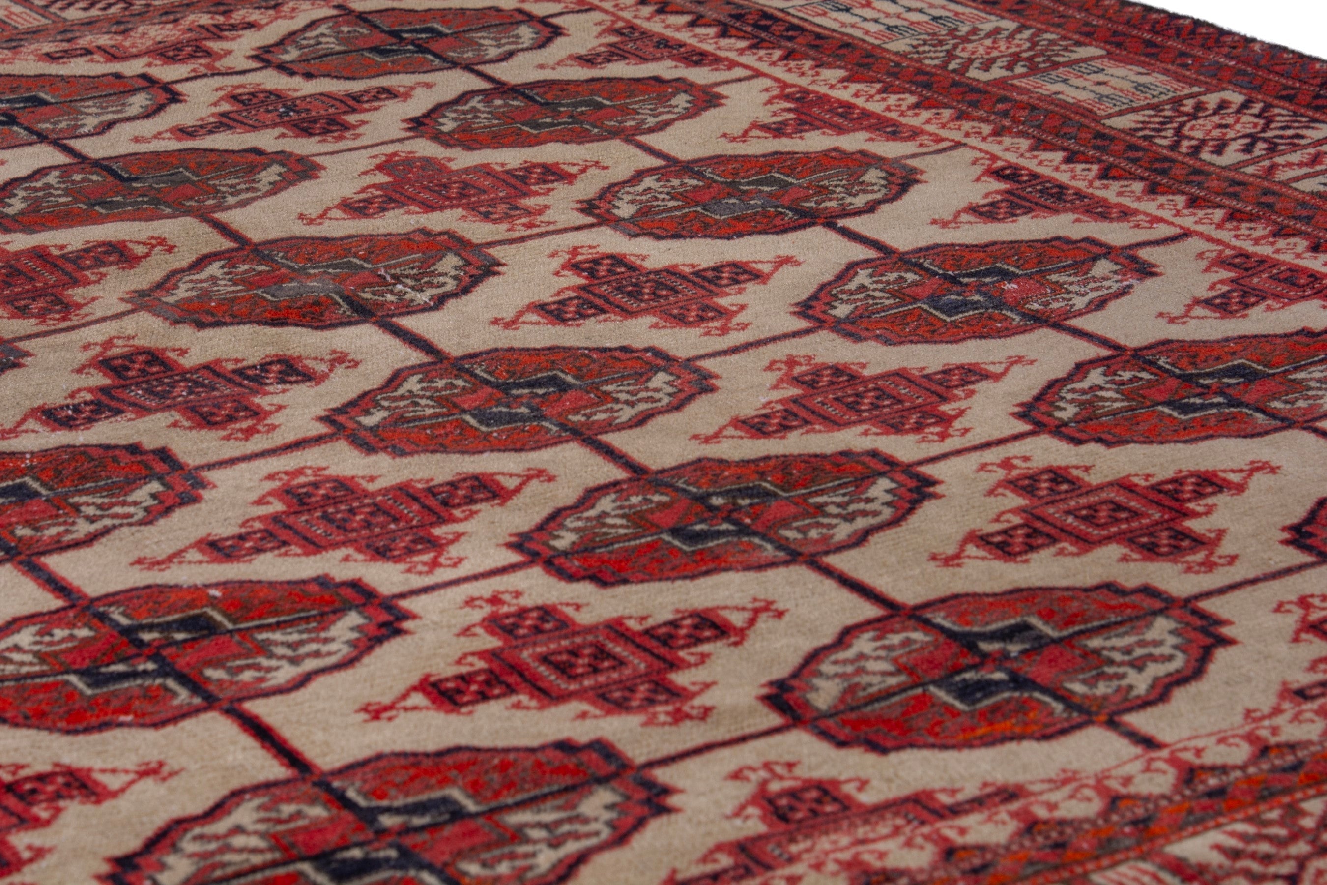 Persian Torkaman accent rug in burgundy and cream, view 10 of 19