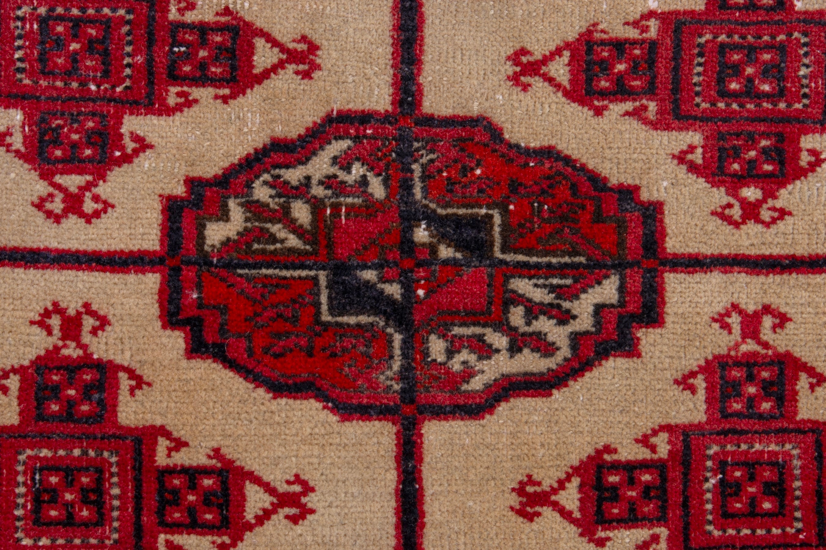 Persian Torkaman accent rug in burgundy and cream, view 12 of 19