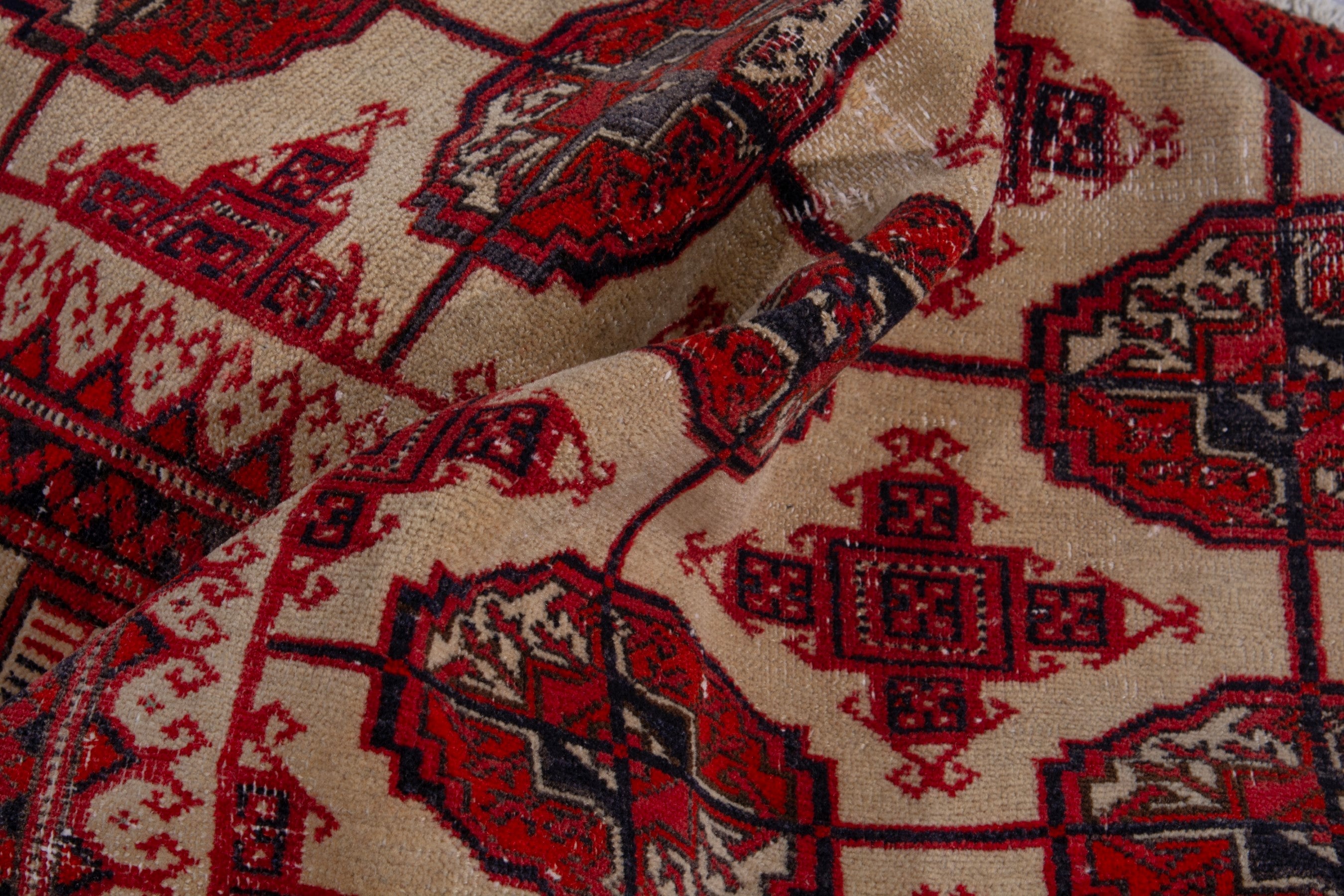 Persian Torkaman accent rug in burgundy and cream, view 14 of 19