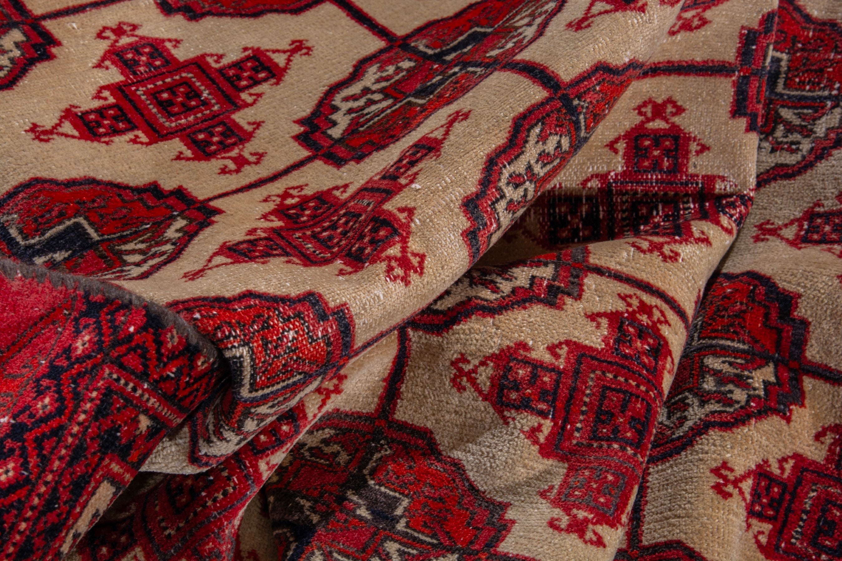 Persian Torkaman accent rug in burgundy and cream, view 18 of 19