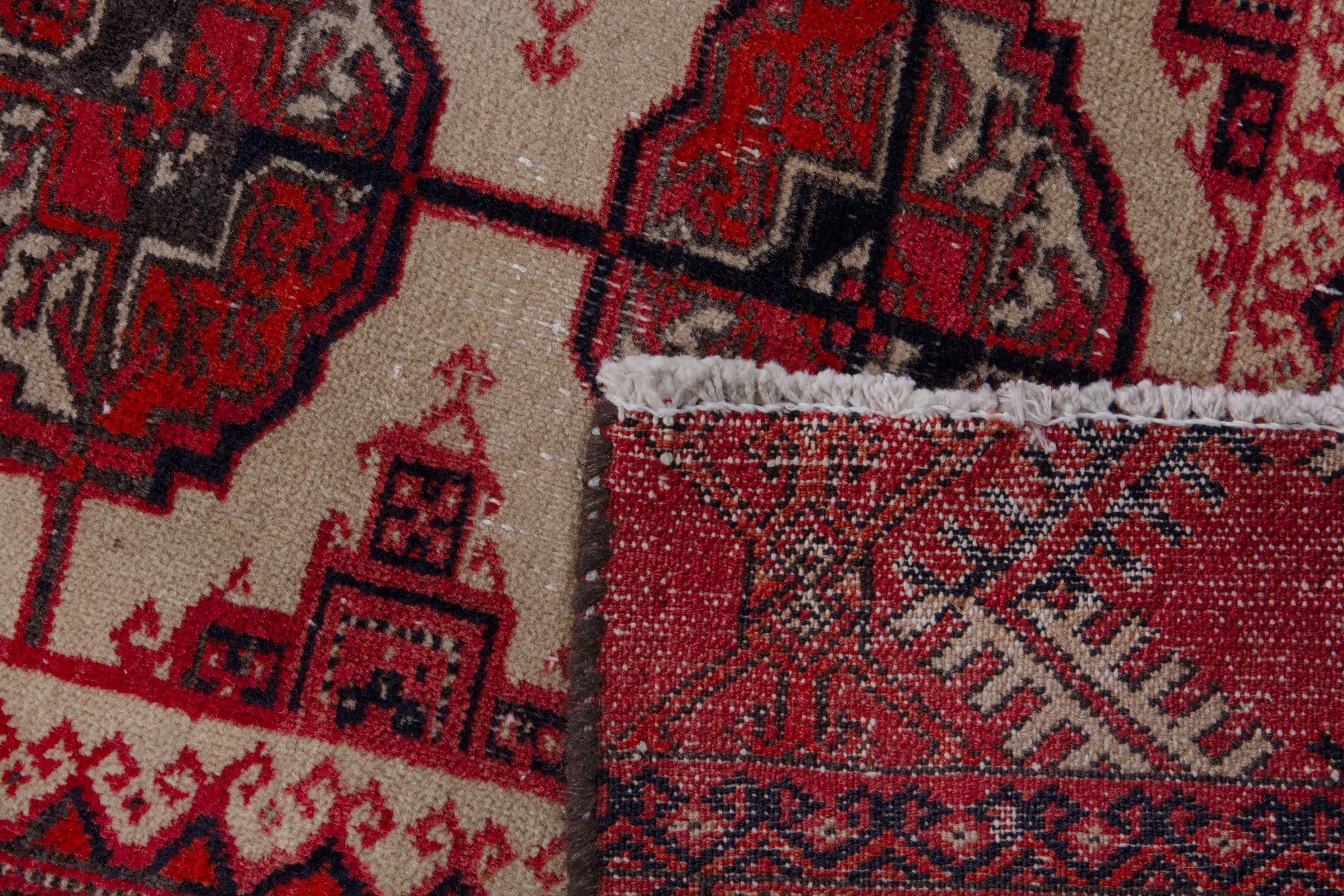 Persian Torkaman accent rug in burgundy and cream, view 19 of 19