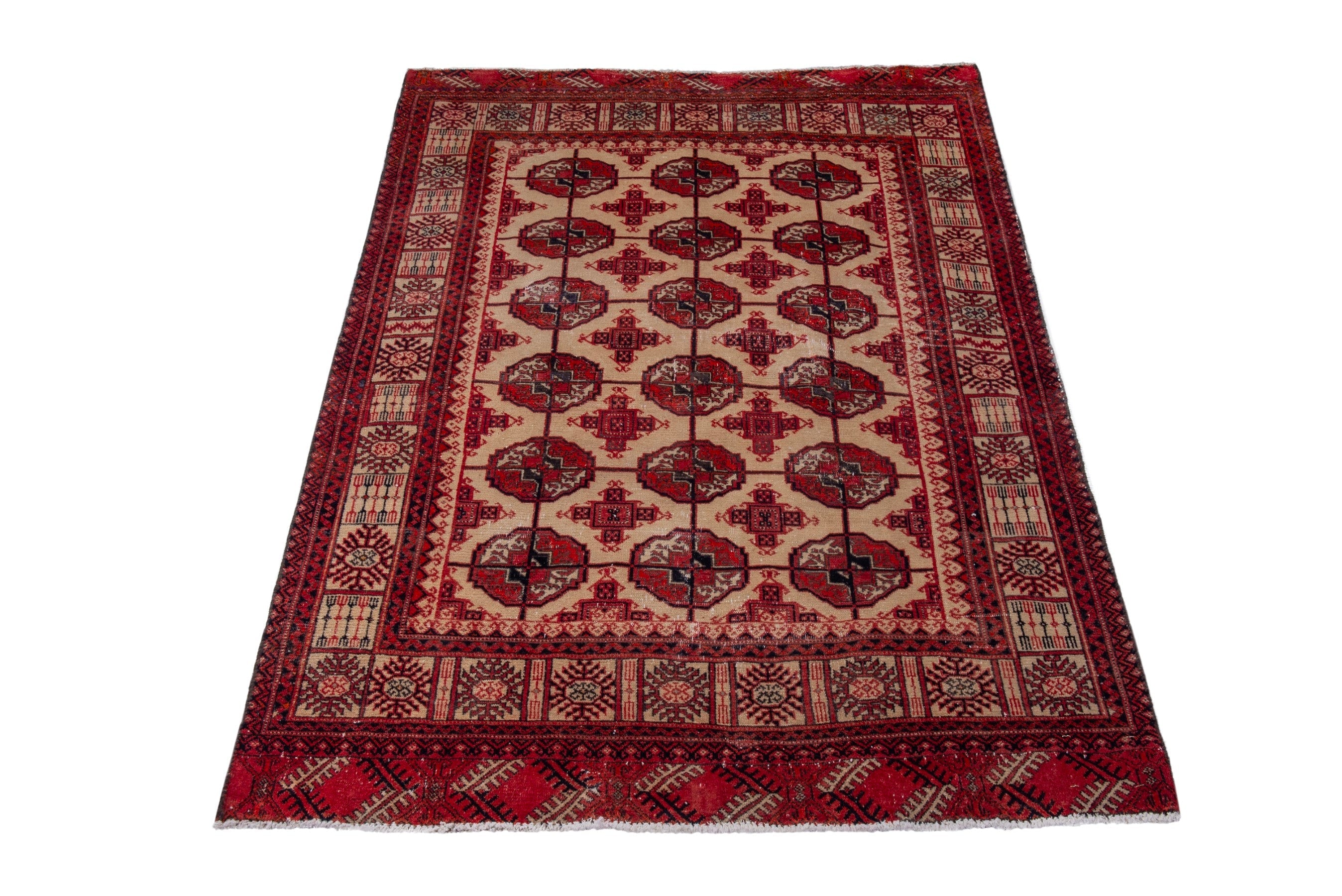 Persian Torkaman accent rug in burgundy and cream, view 2 of 19
