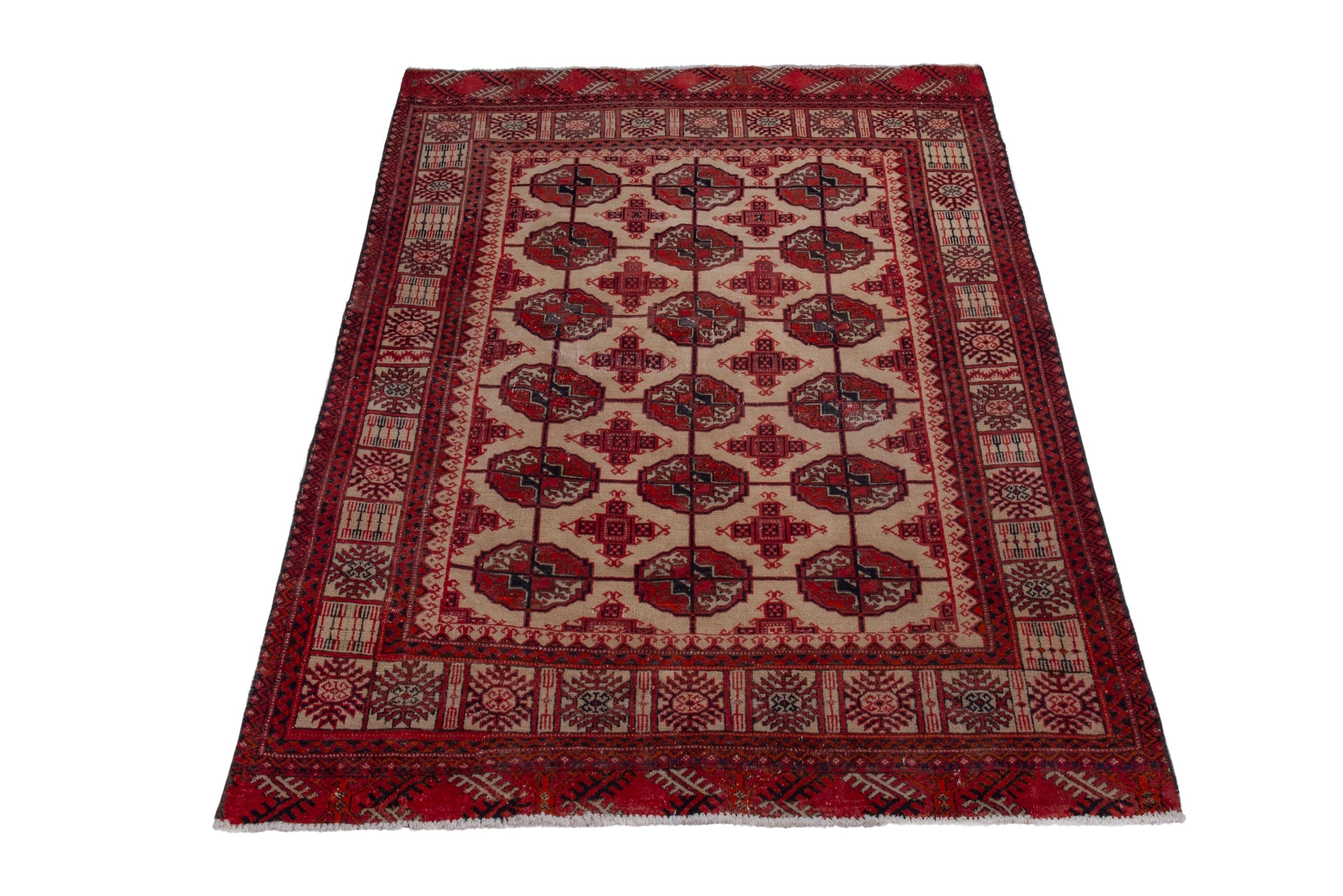 Persian Torkaman accent rug in burgundy and cream, view 3 of 19