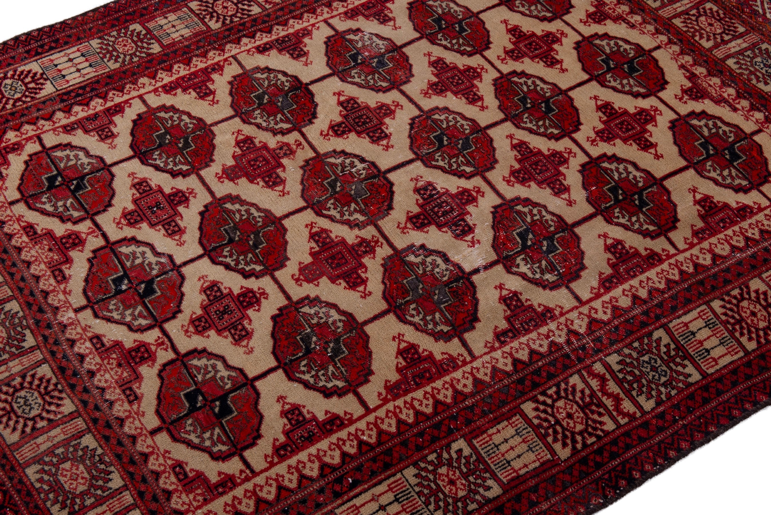 Persian Torkaman accent rug in burgundy and cream, view 6 of 19