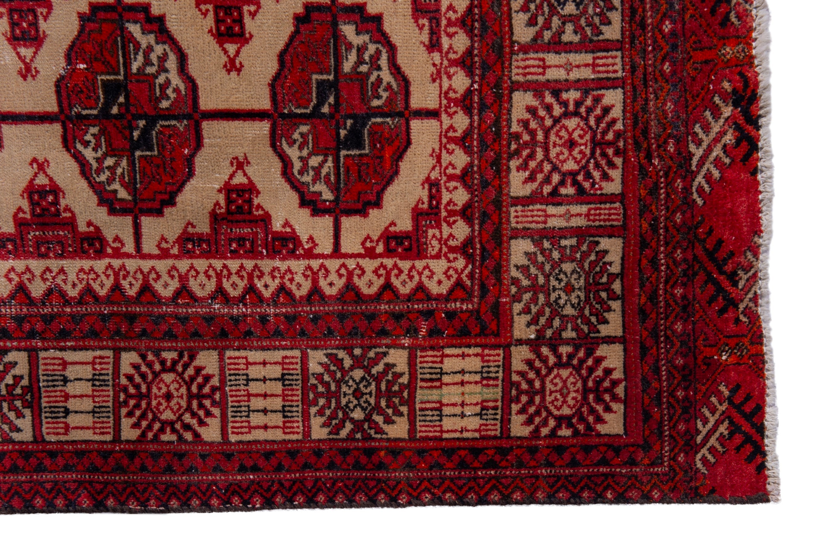 Persian Torkaman accent rug in burgundy and cream, view 5 of 19