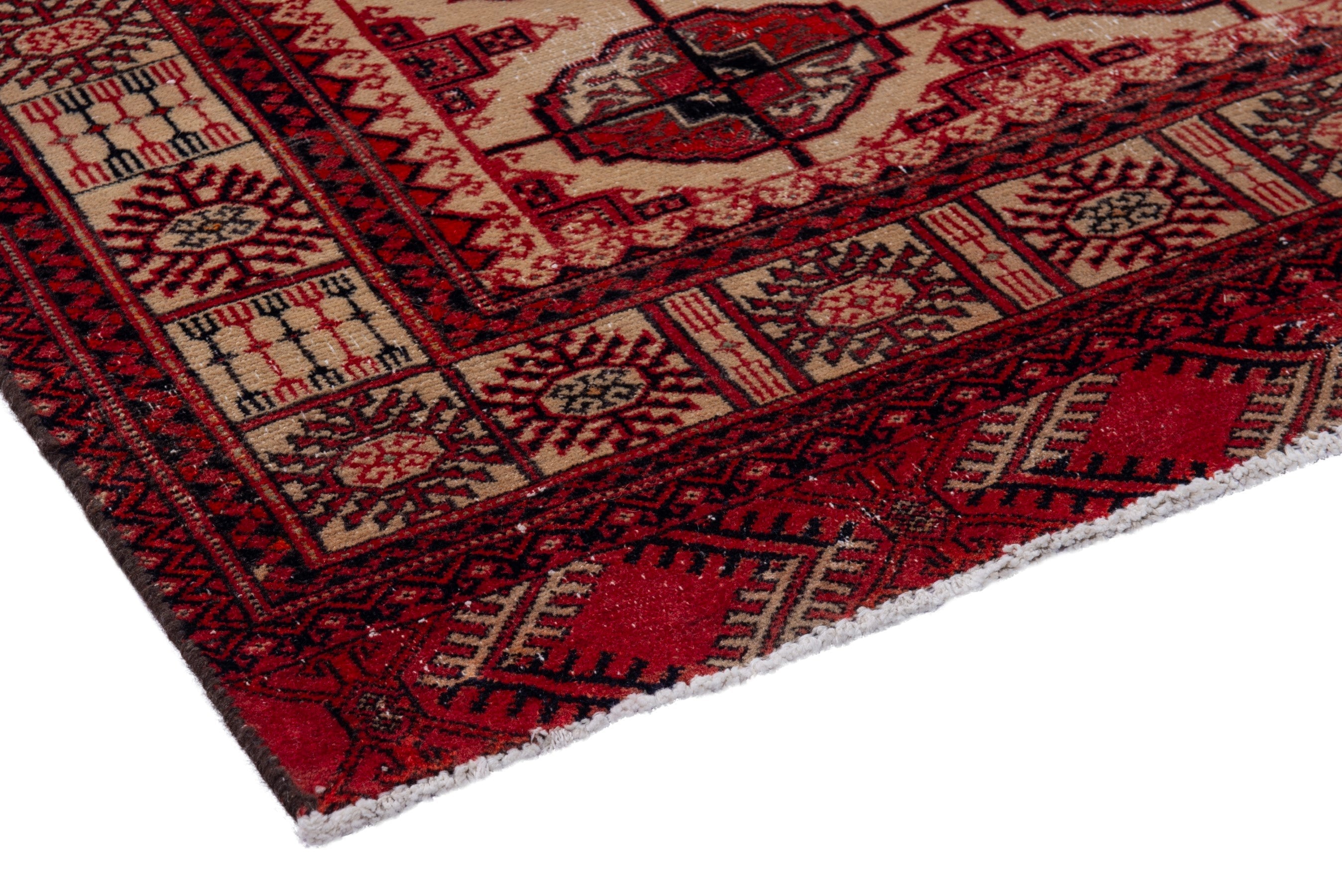 Persian Torkaman accent rug in burgundy and cream, view 4 of 19