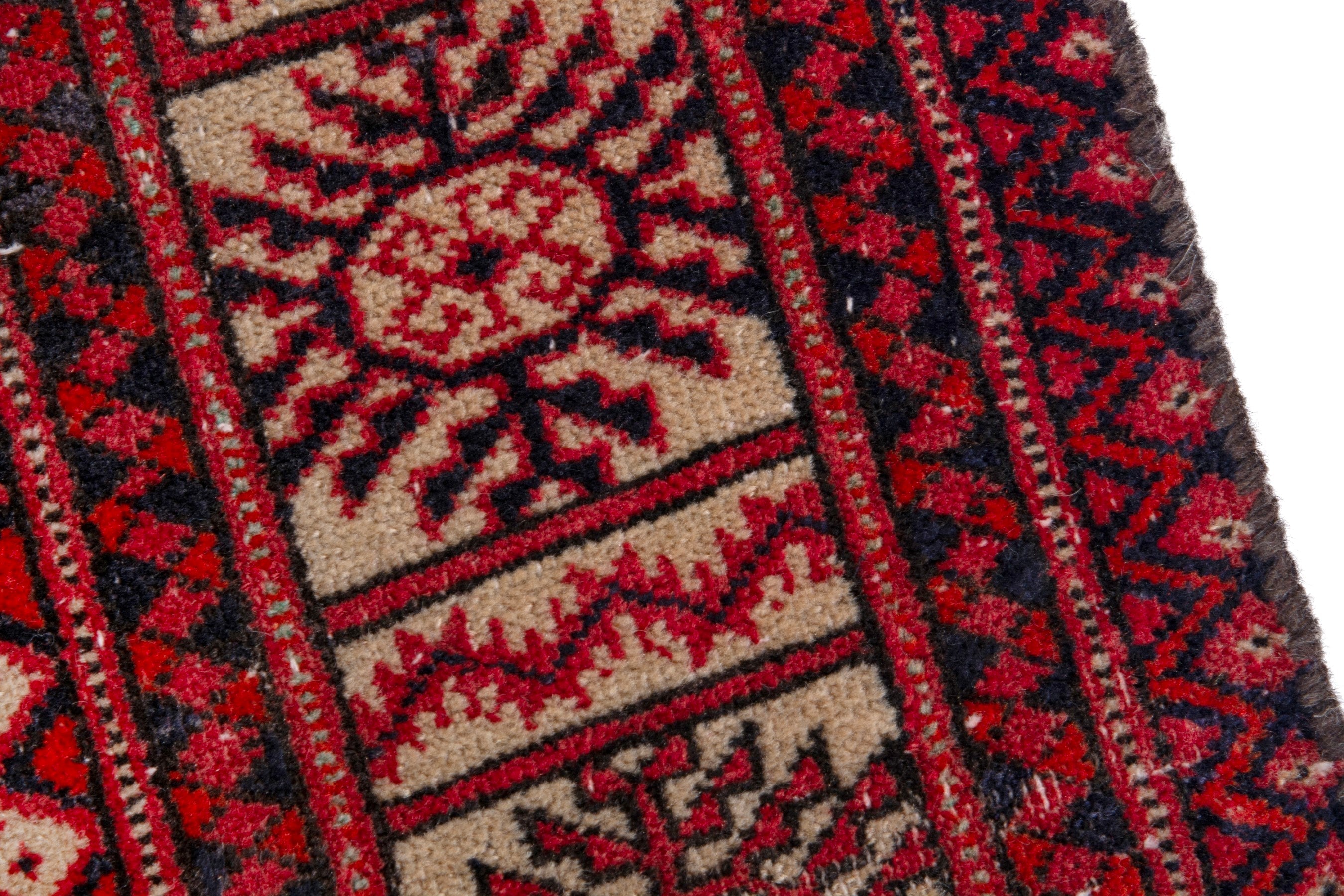 Persian Torkaman accent rug in burgundy and cream, view 7 of 19