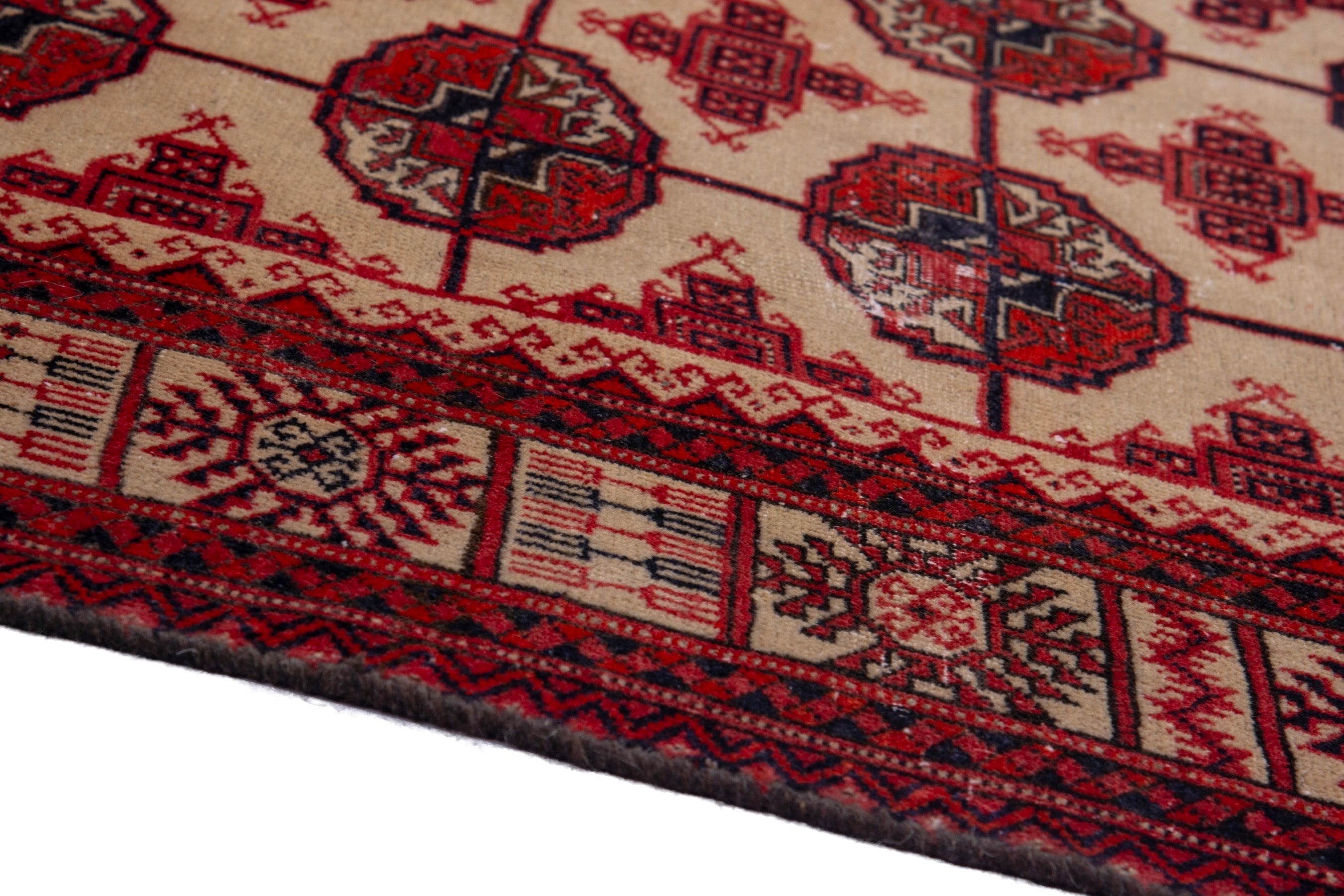 Persian Torkaman accent rug in burgundy and cream, view 8 of 19