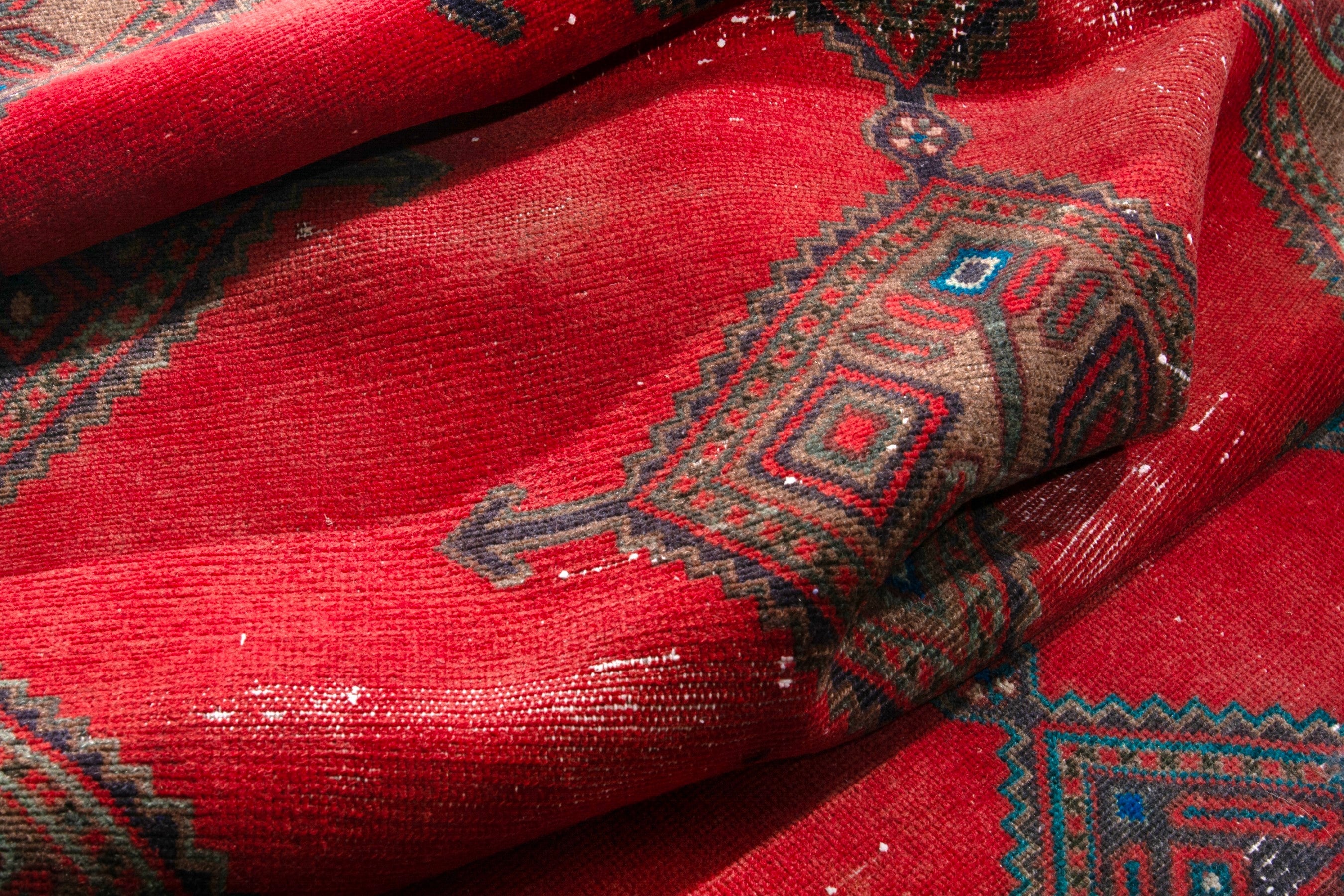 Persian Hamedan area rug in deep red and dark brown, view 13 of 17