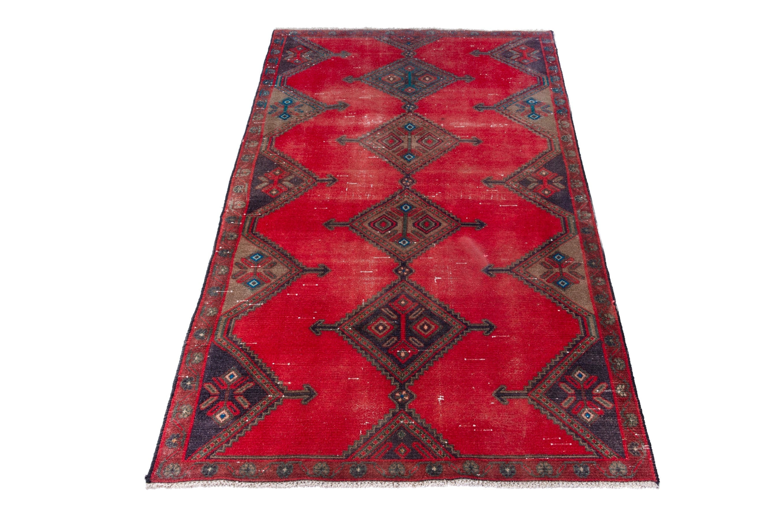 Persian Hamedan area rug in deep red and dark brown, view 2 of 17