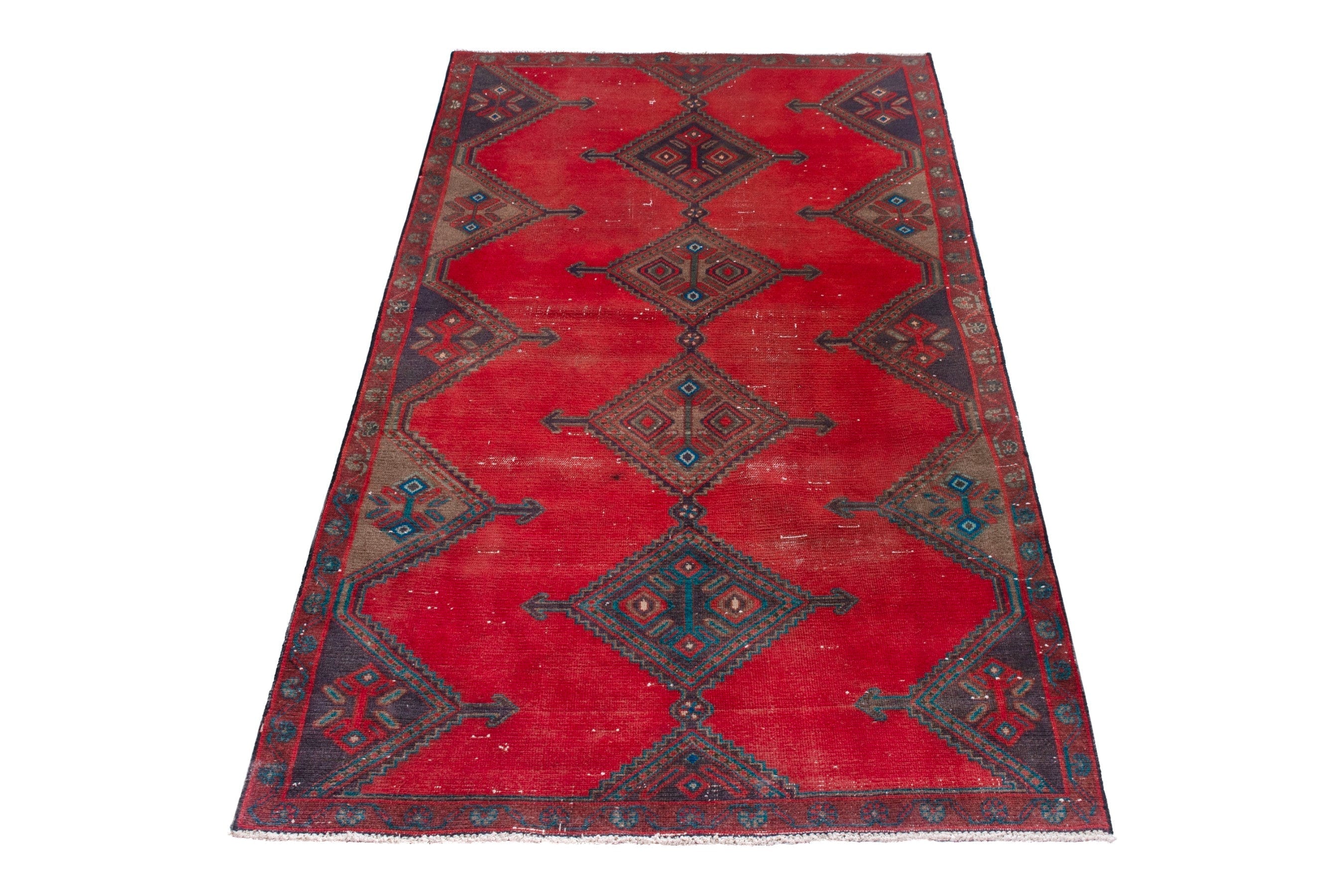 Persian Hamedan area rug in deep red and dark brown, view 3 of 17