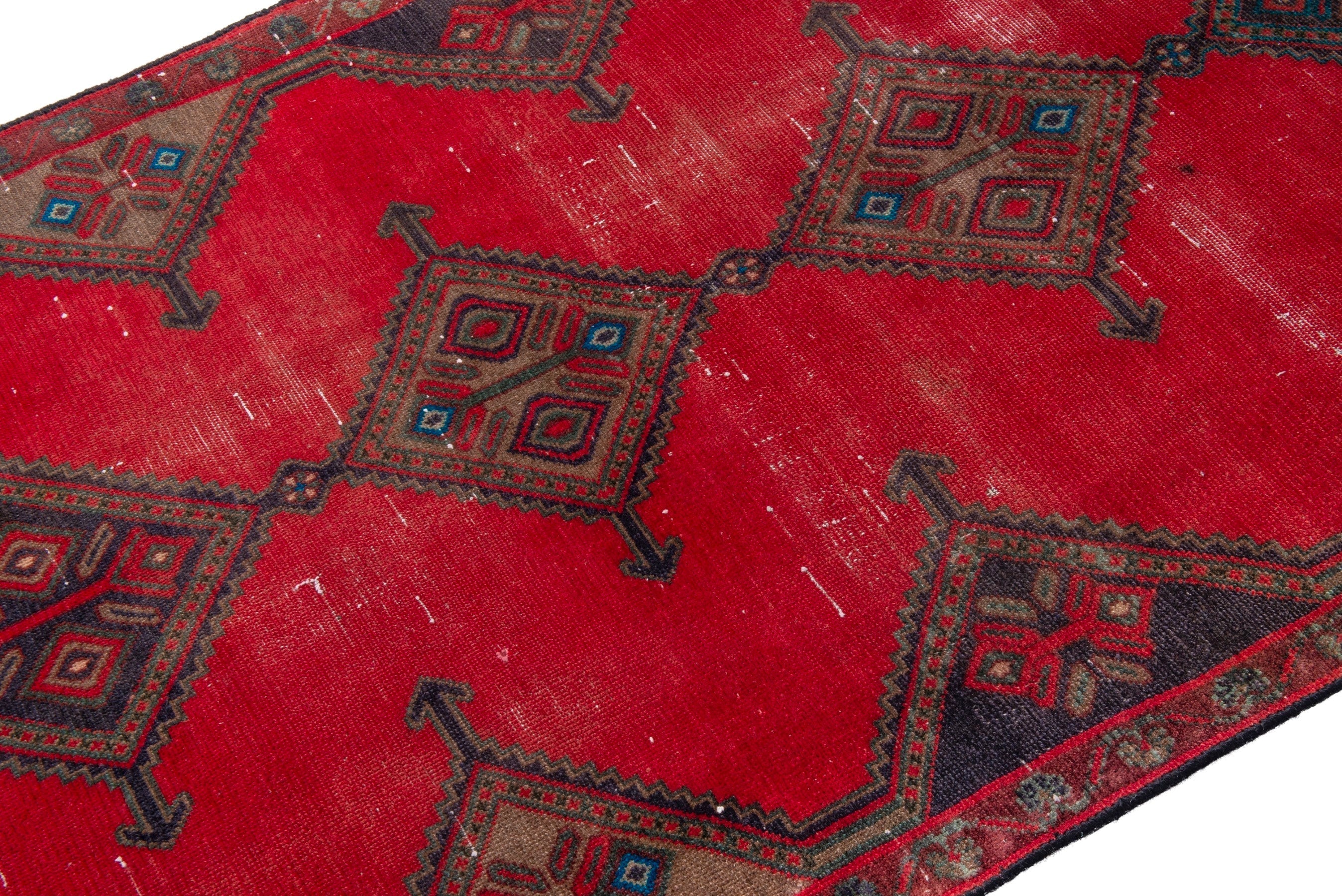 Persian Hamedan area rug in deep red and dark brown, view 6 of 17