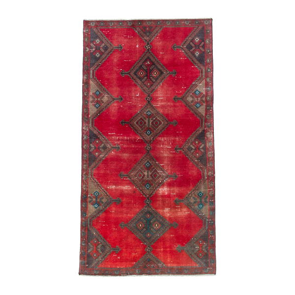 Persian Hamedan area rug in deep red and dark brown, 3'11" x 7'3"